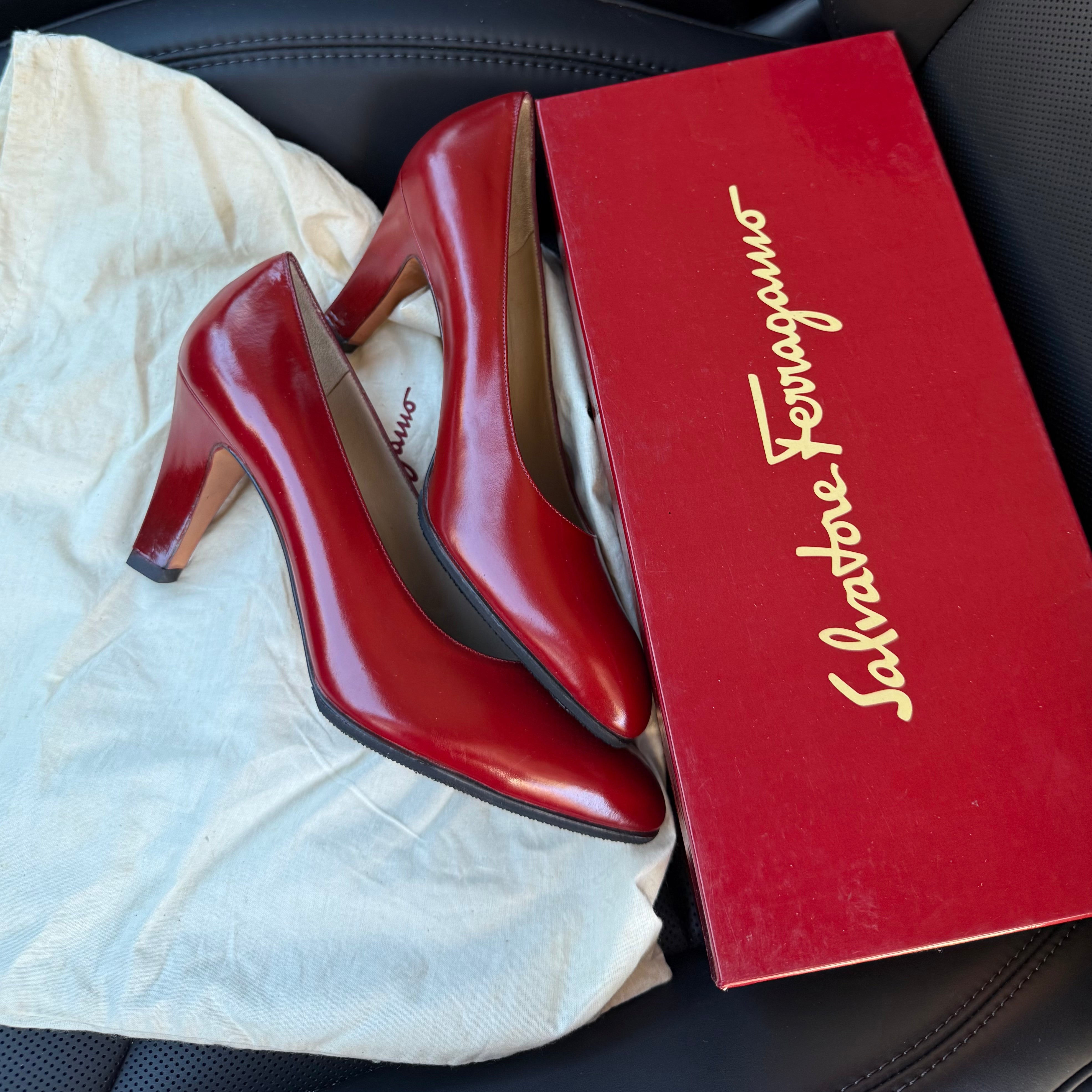 Salvatore Ferragamo Red Leather Heels 7cm