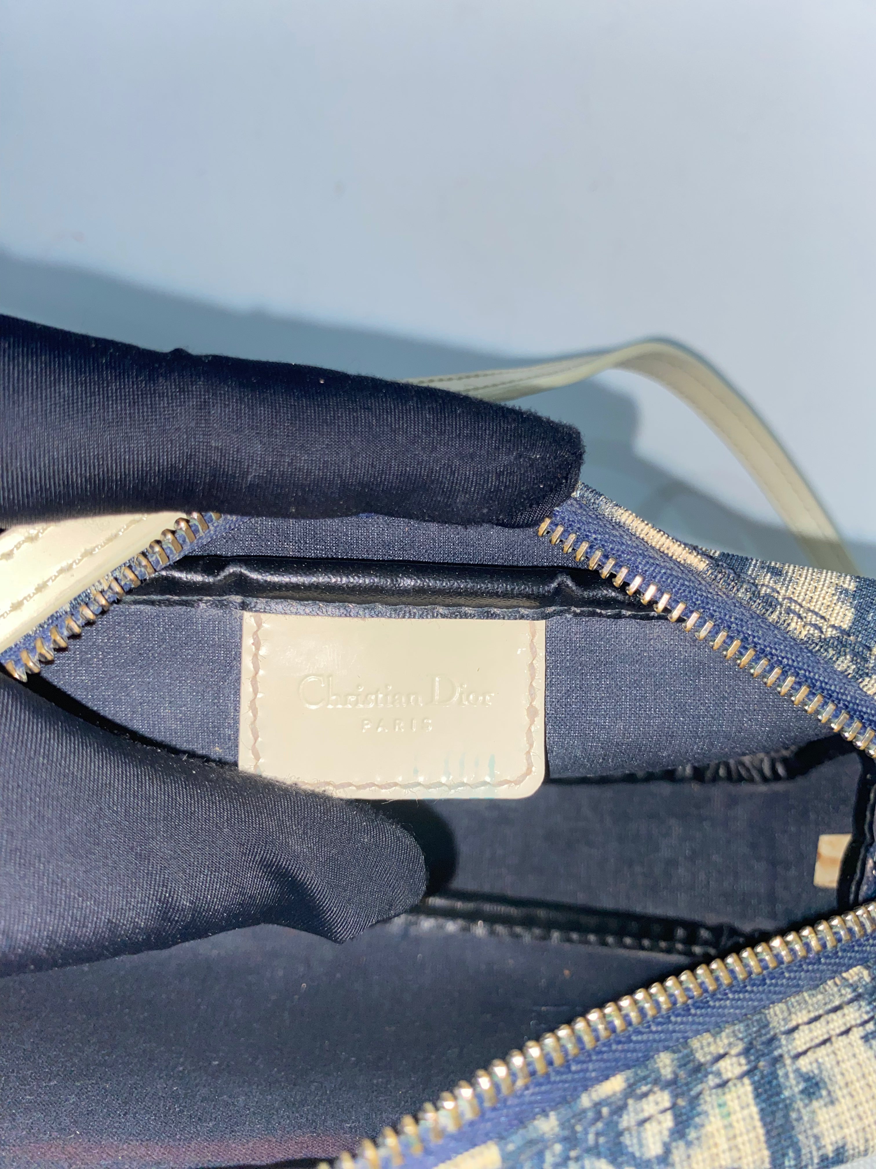 Dior White Dior Oblique Trotter Baguette Blue Cream