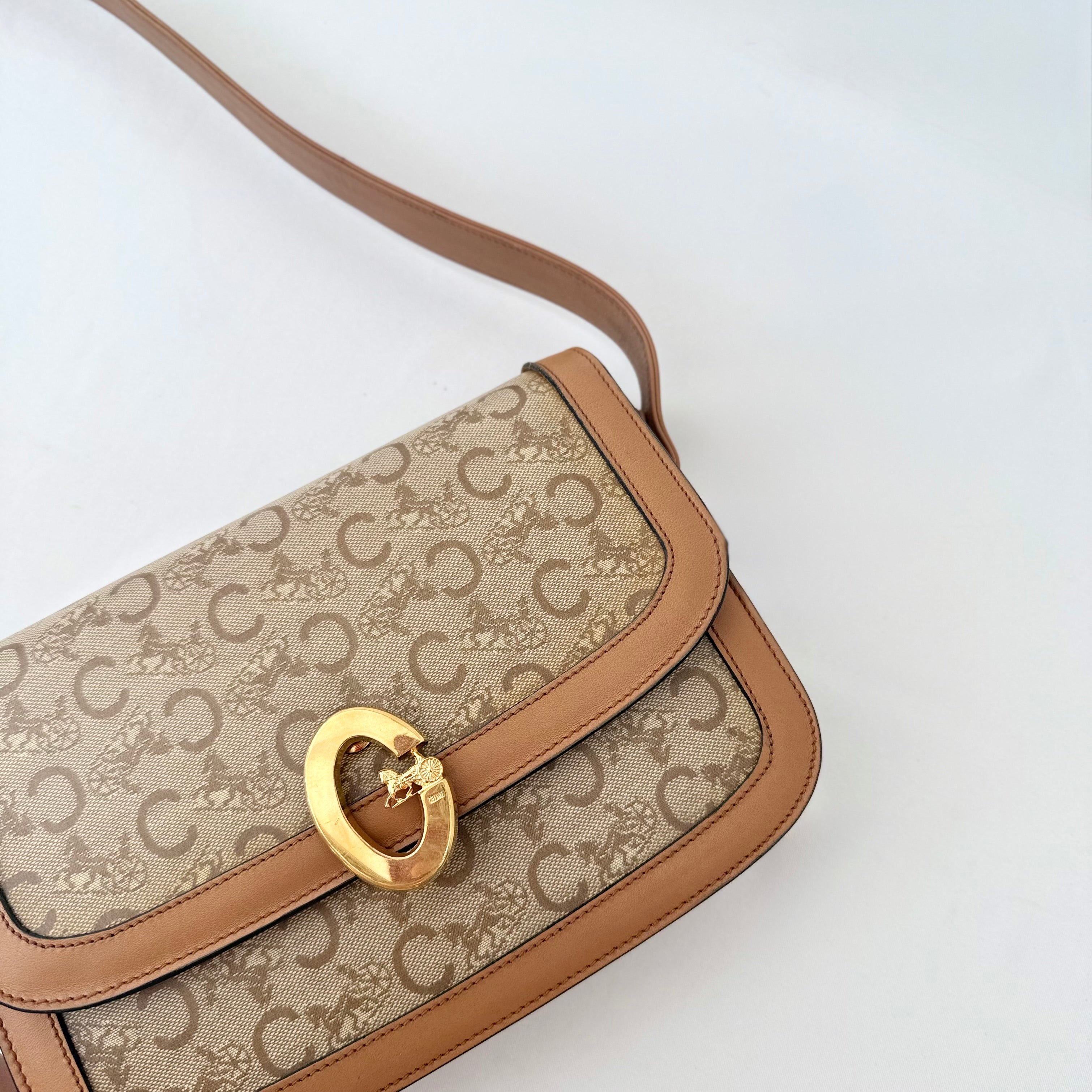 Celine Vintage Horse Carriage C Macadam Brown Shoulder Bag