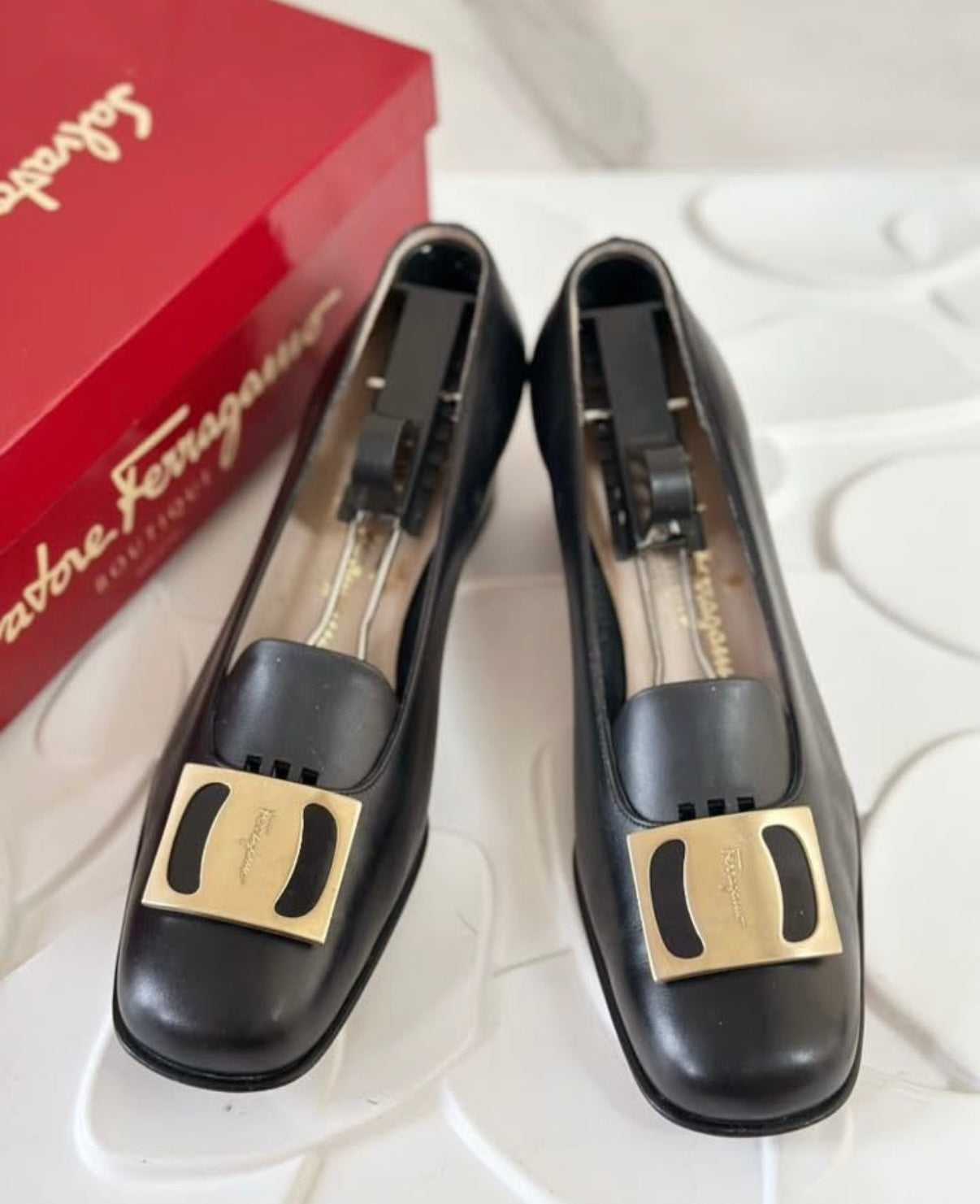 Salvatore Ferragamo Varaplate Black Leather Heels 4cm