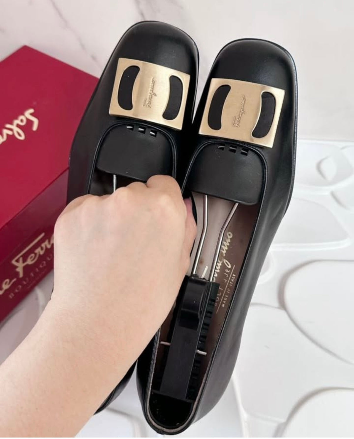 Salvatore Ferragamo Varaplate Black Leather Heels 4cm