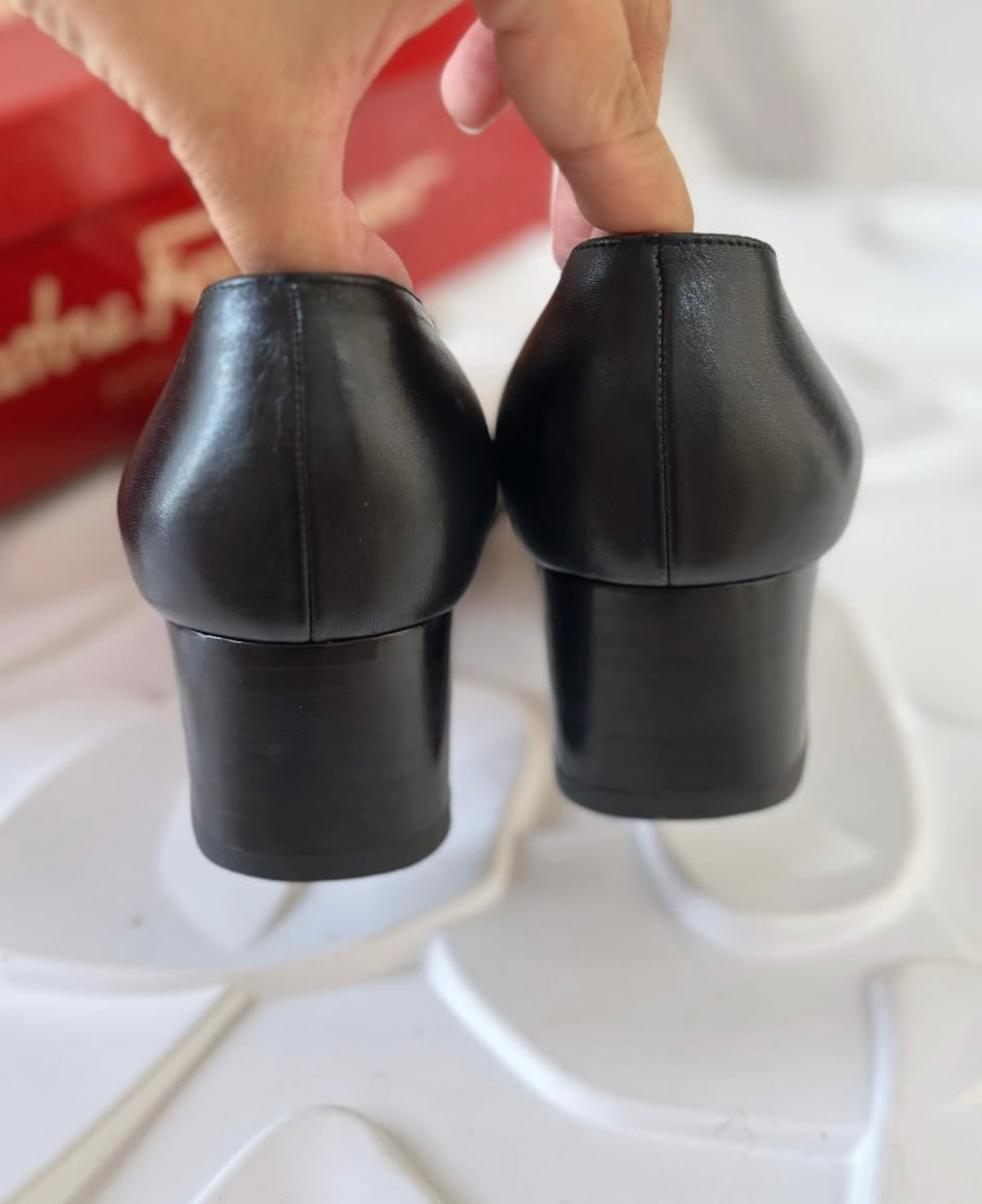 Salvatore Ferragamo Varaplate Black Leather Heels 4cm