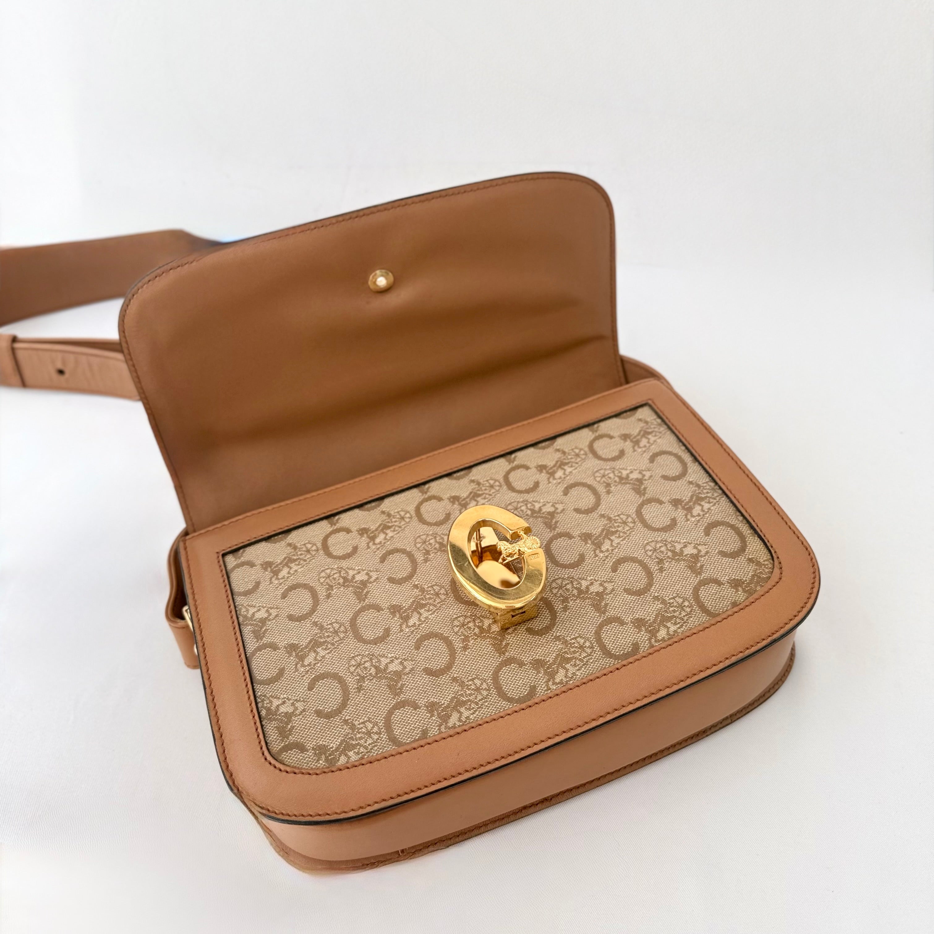 Celine Vintage Horse Carriage C Macadam Brown Shoulder Bag