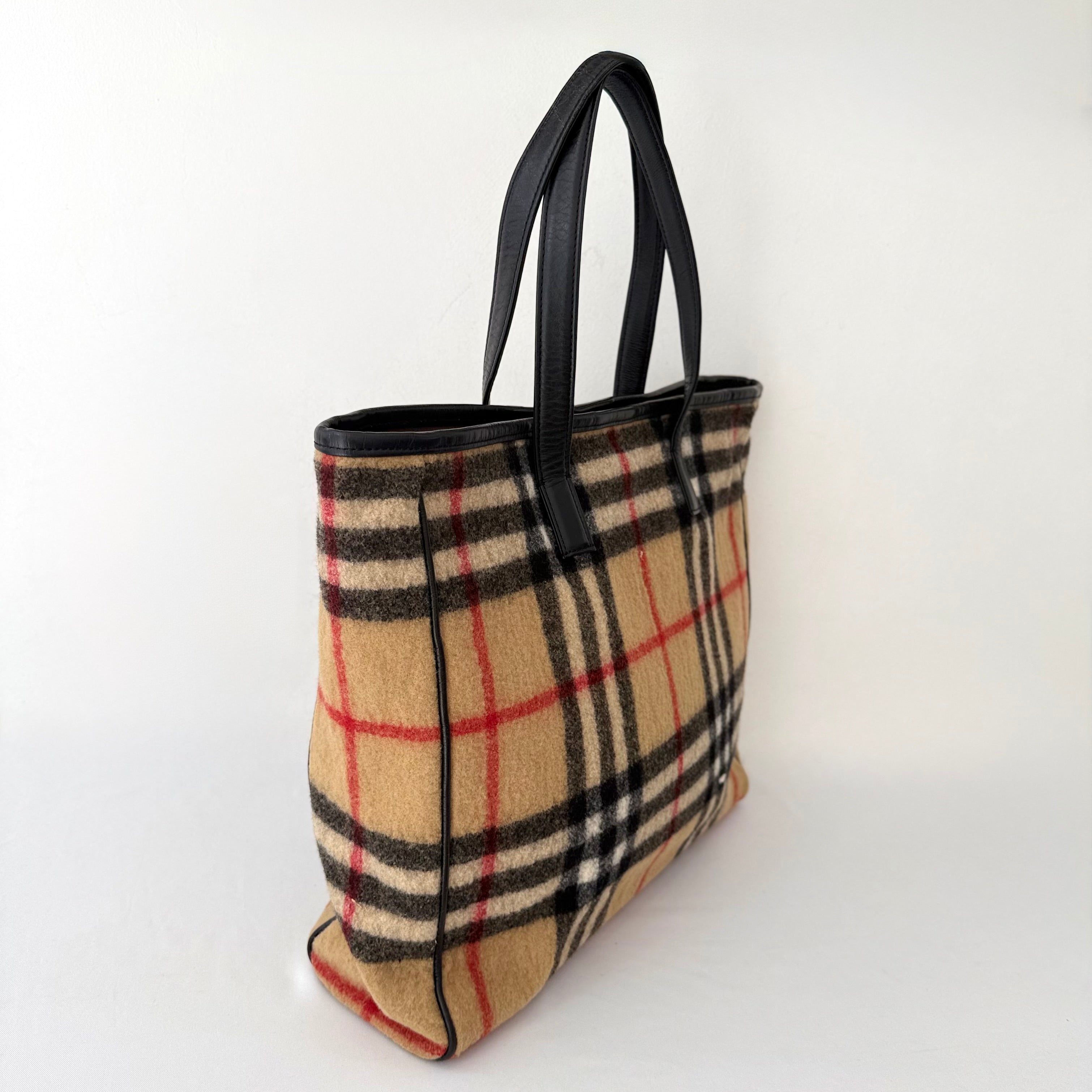 BURBERRY Nova Check Wool Beige Shoulder Bag
