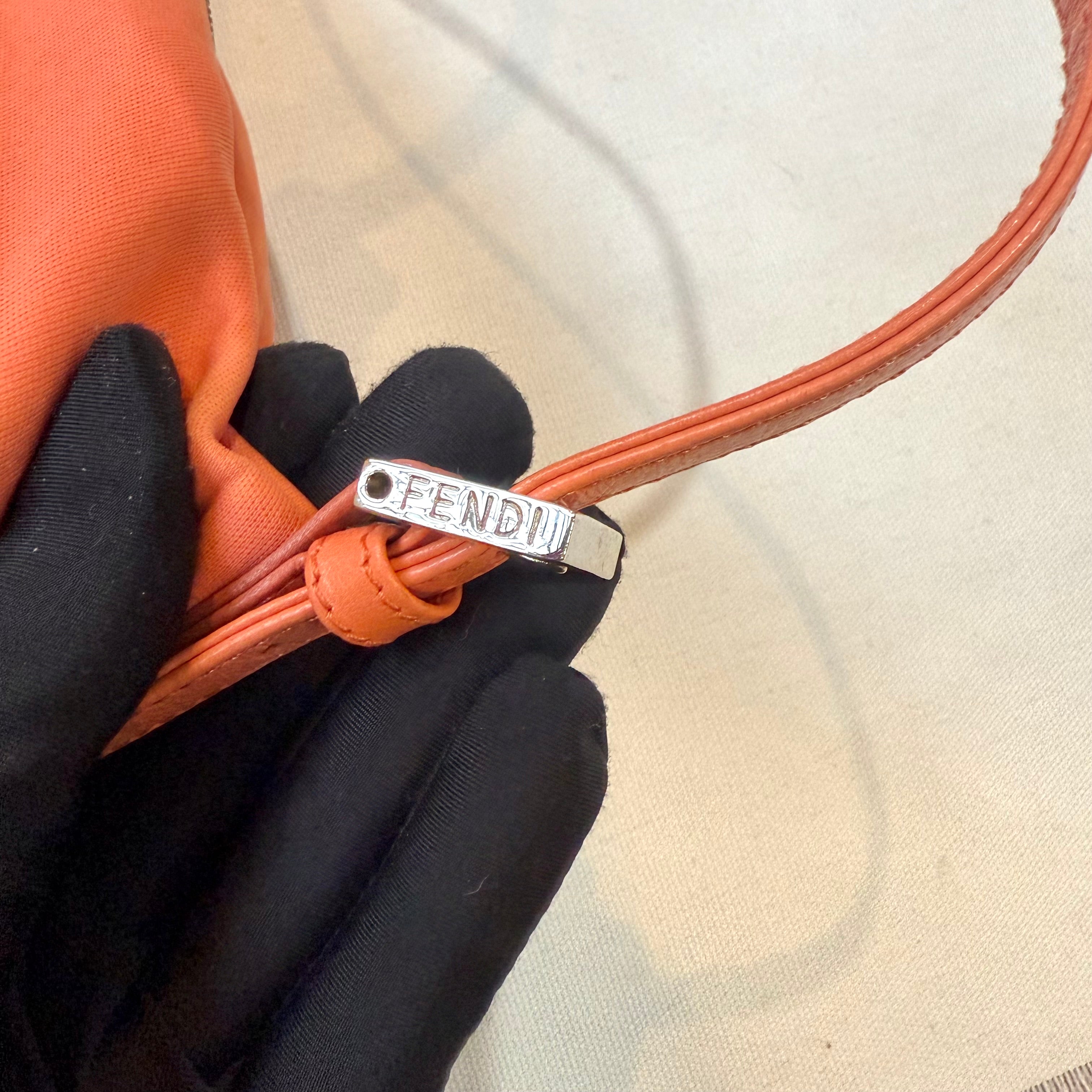 Fendi Orange Baguette Handbag Metal Logo