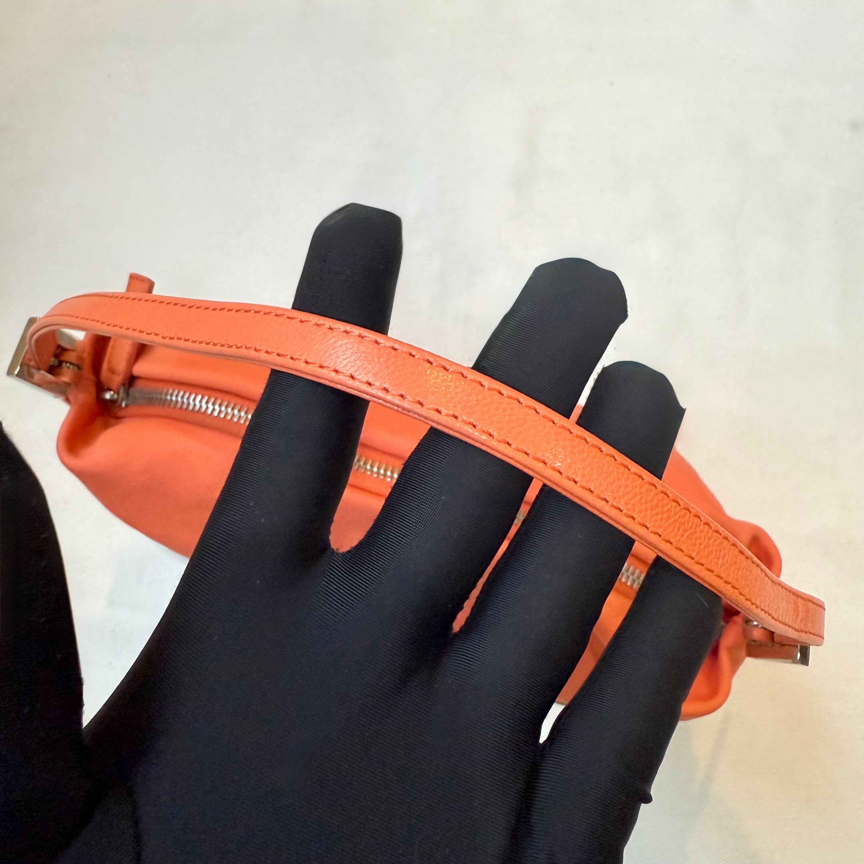 Fendi Orange Baguette Handbag Metal Logo