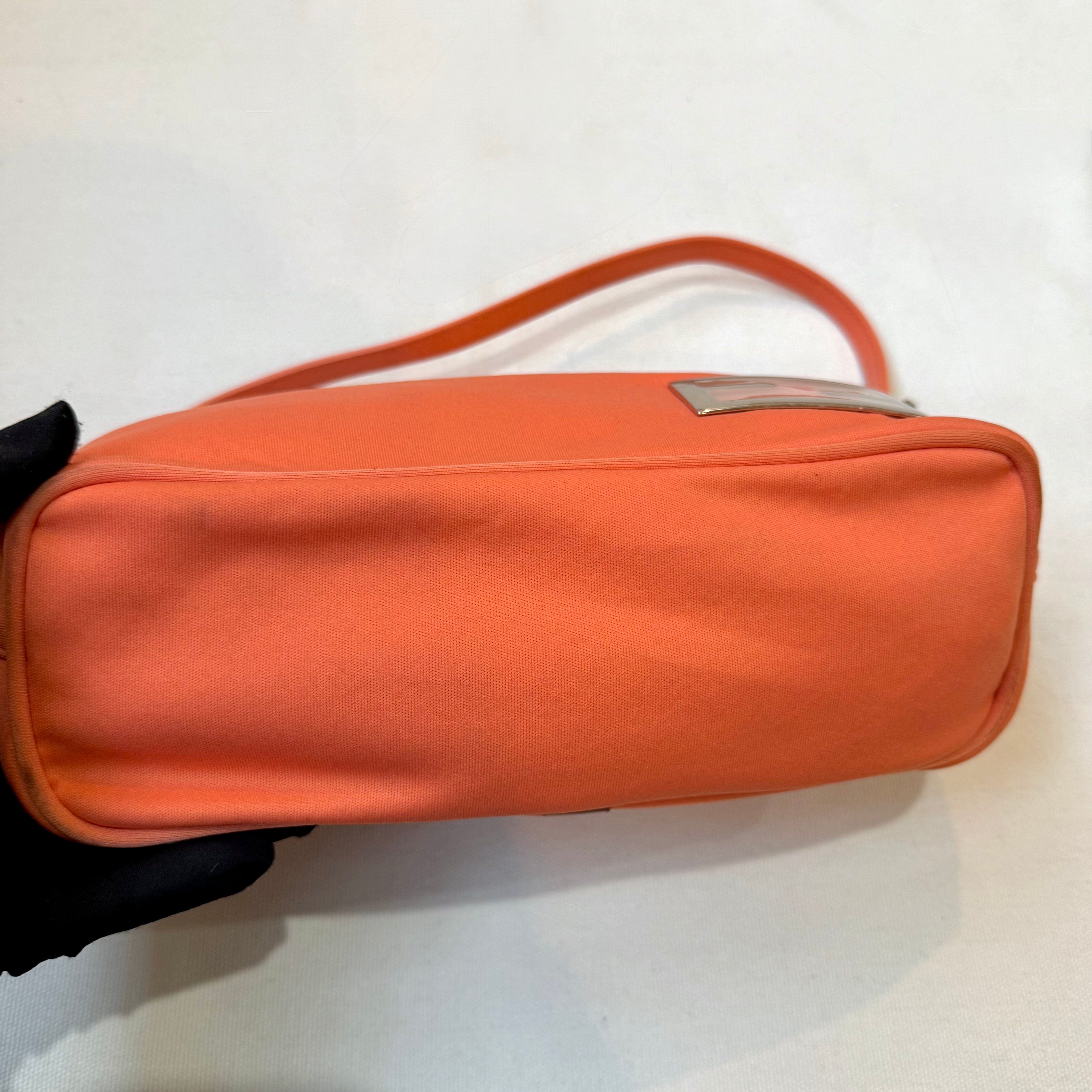 Fendi Orange Baguette Handbag Metal Logo