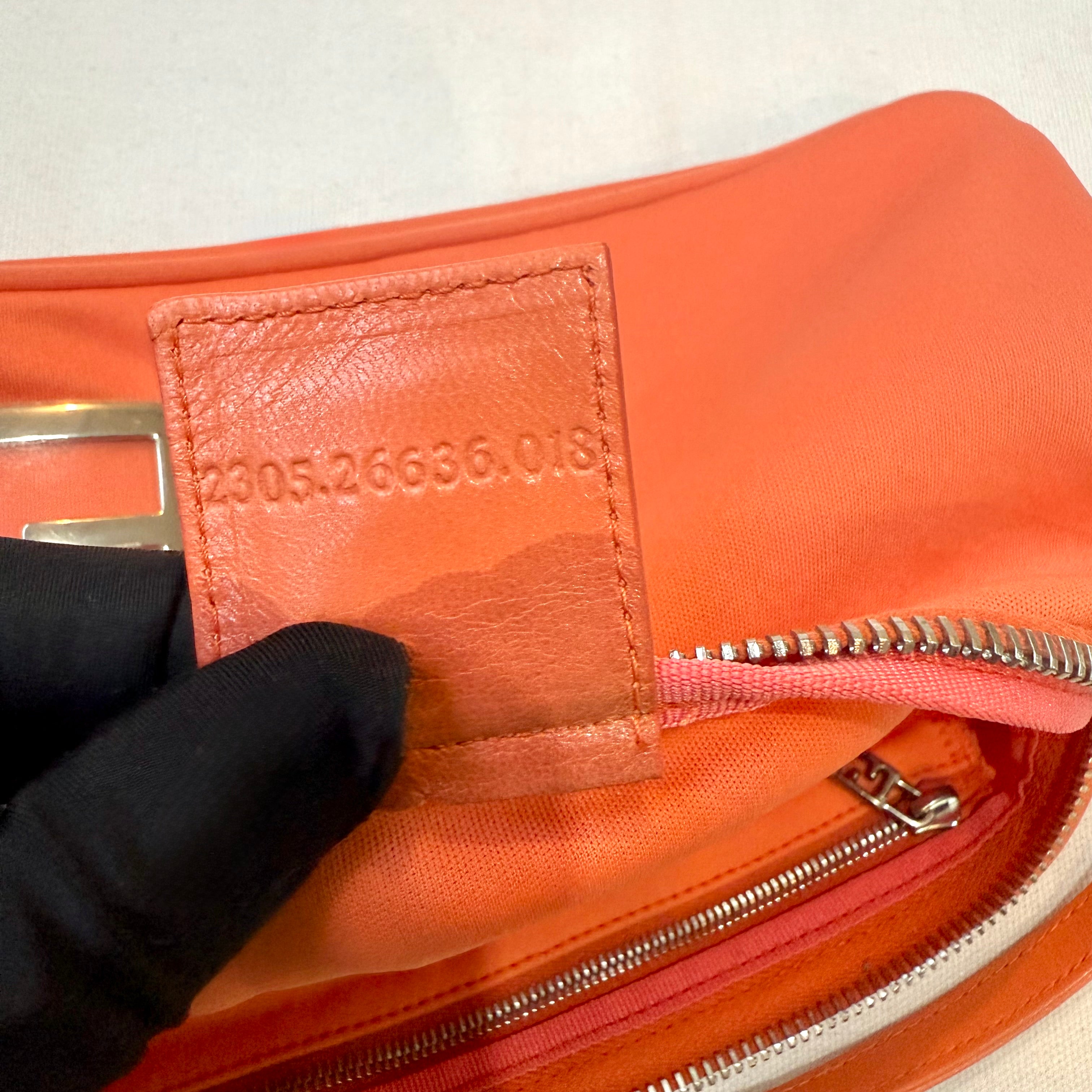 Fendi Orange Baguette Handbag Metal Logo
