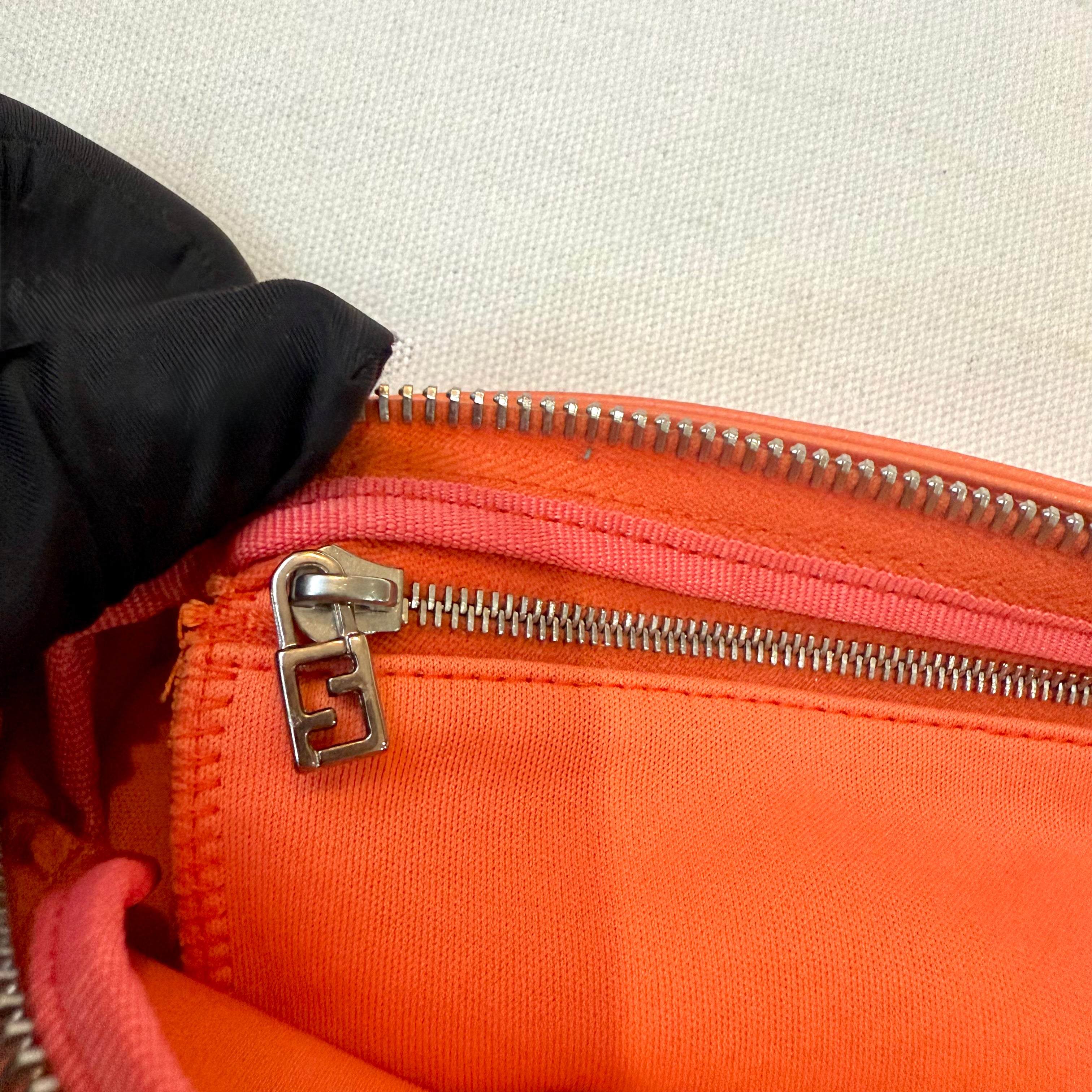 Fendi Orange Baguette Handbag Metal Logo