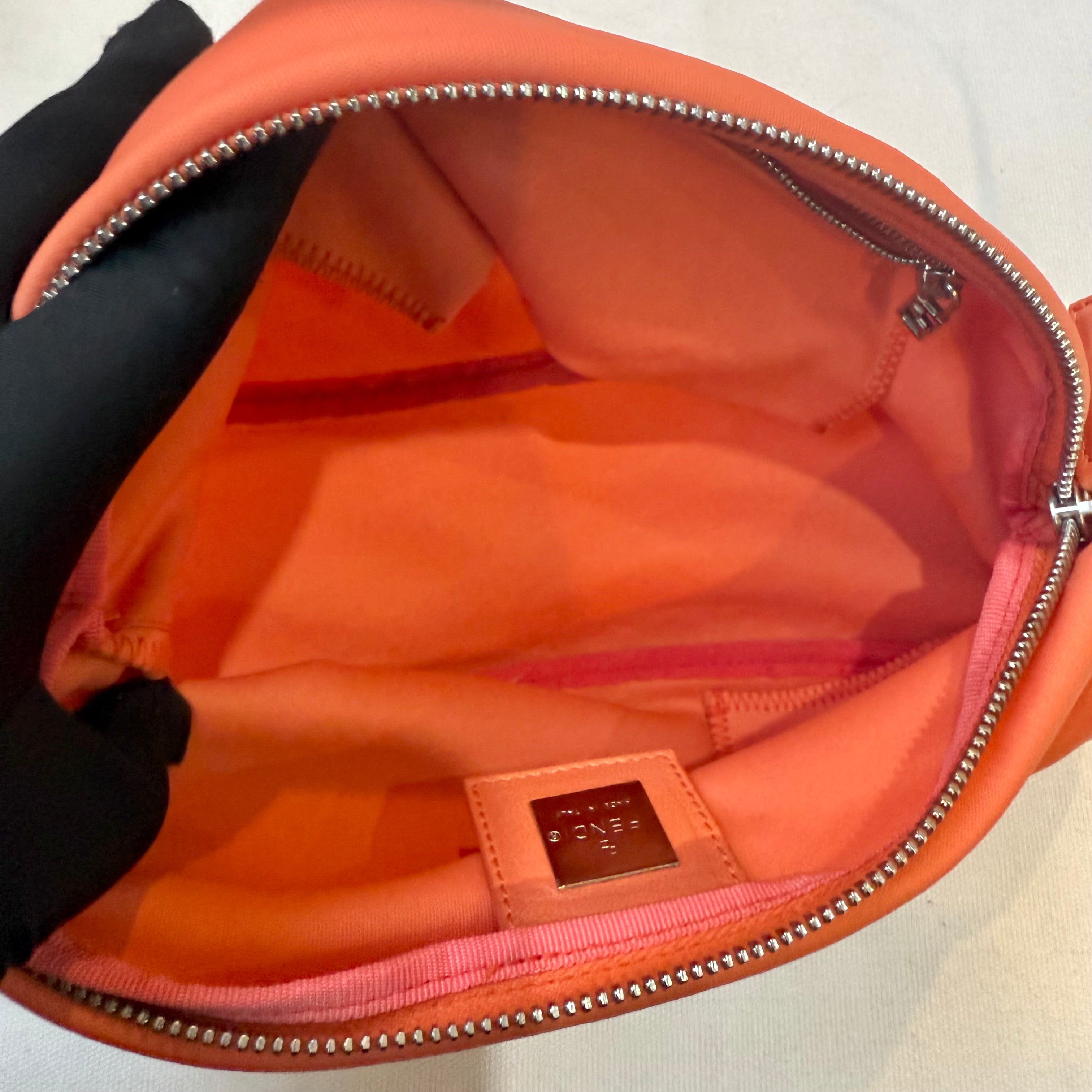 Fendi Orange Baguette Handbag Metal Logo