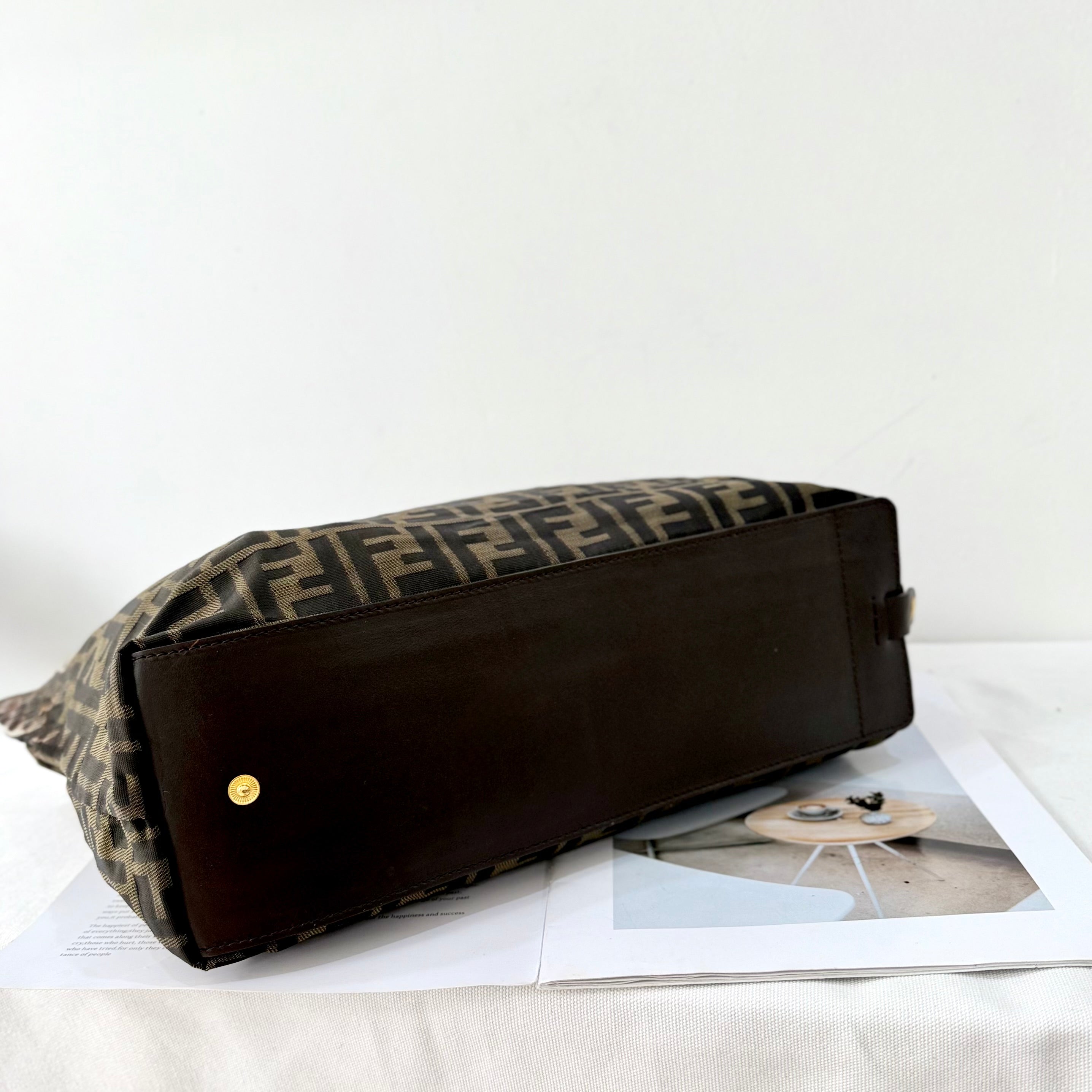 Fendi Brown Zucca FF Canvas Leather Trim