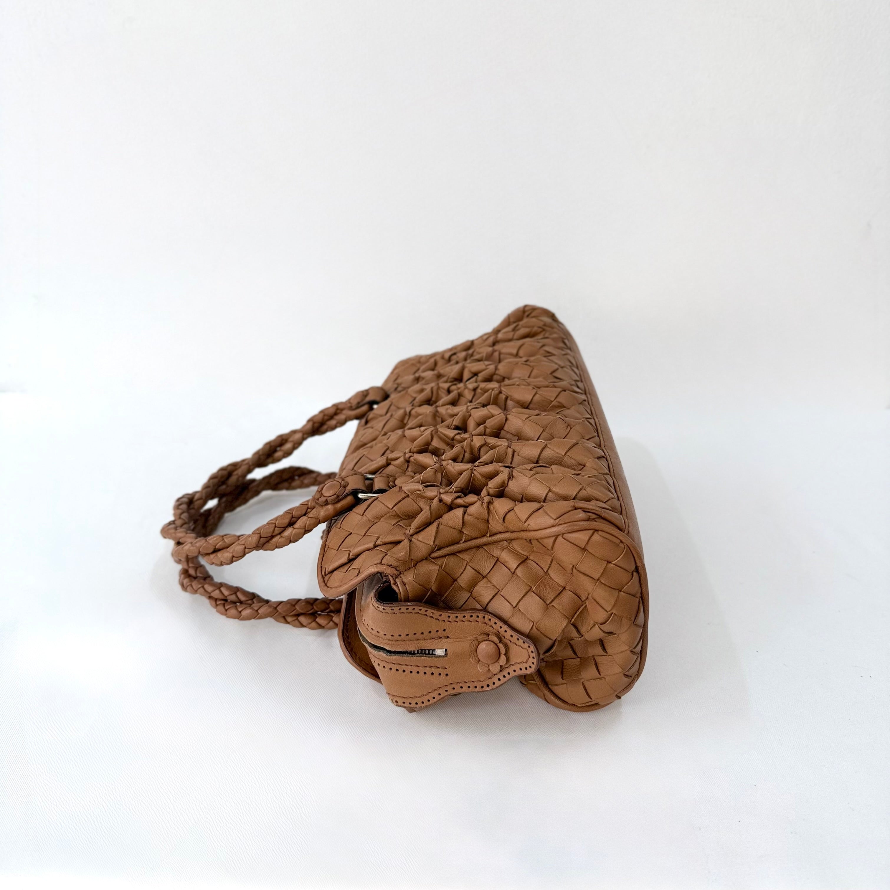 Bottega Veneta Brown Intrecciato Leather Braided Handle Satchel