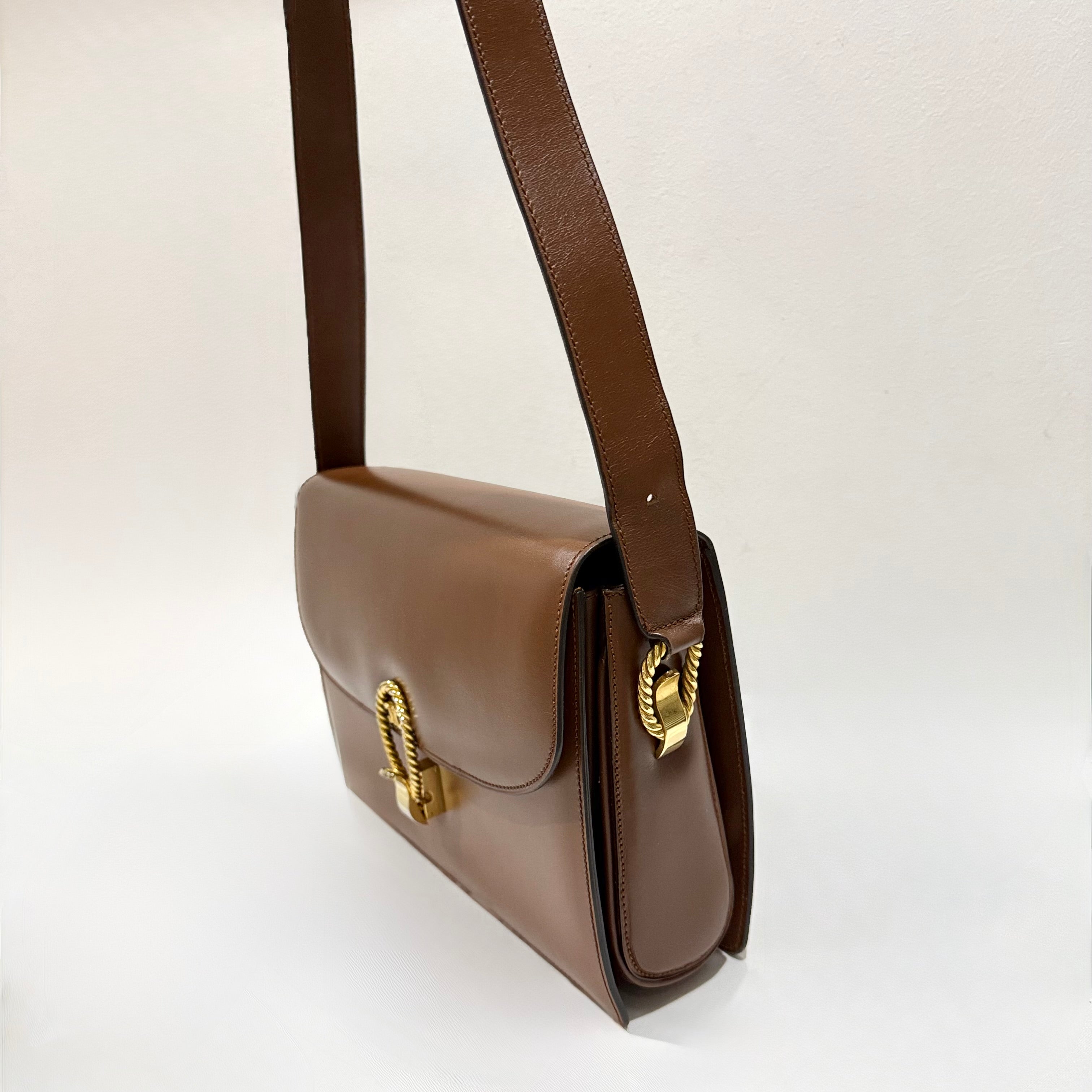 Celine Vintage Brown Triomphe Shoulder Bag