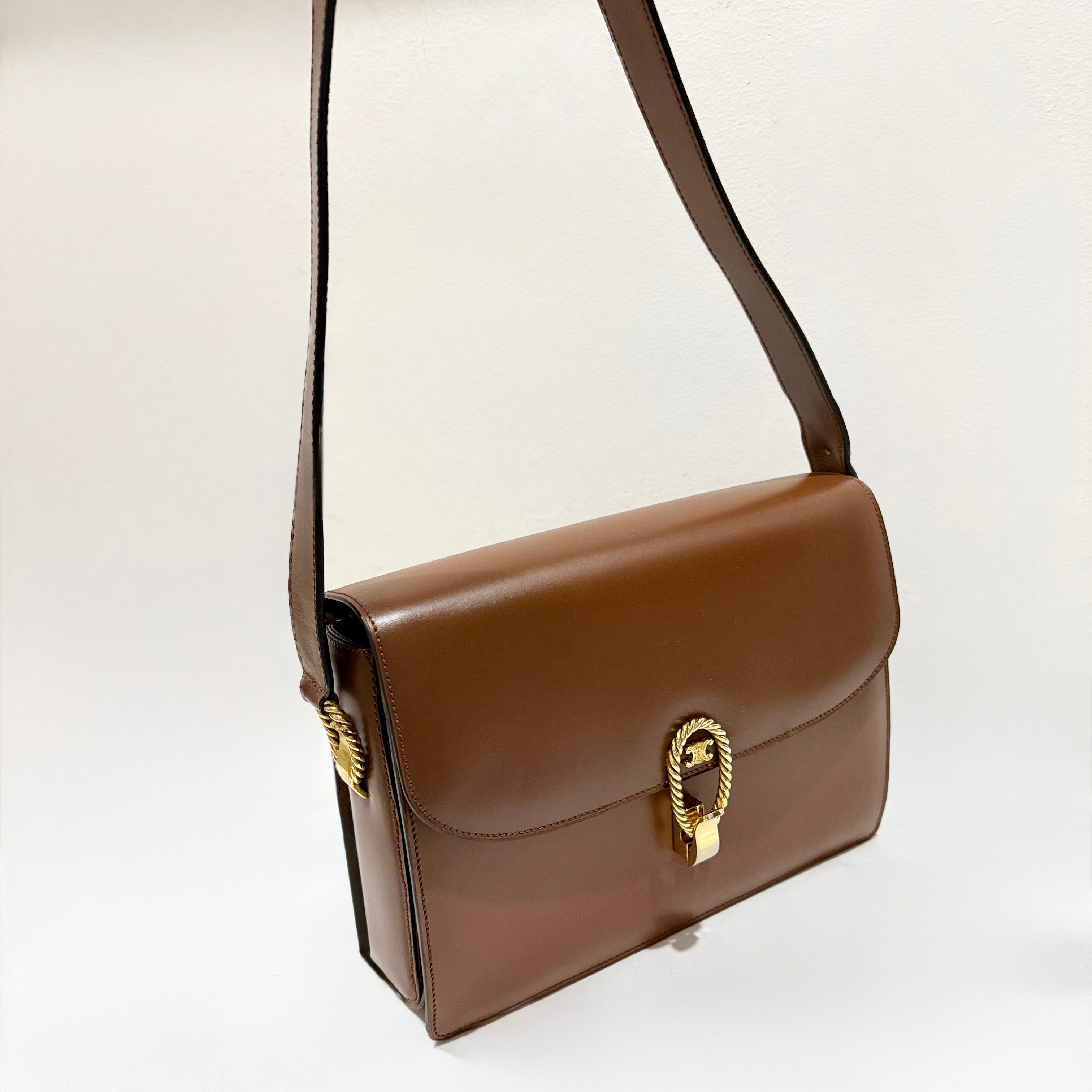 Celine Vintage Brown Triomphe Shoulder Bag