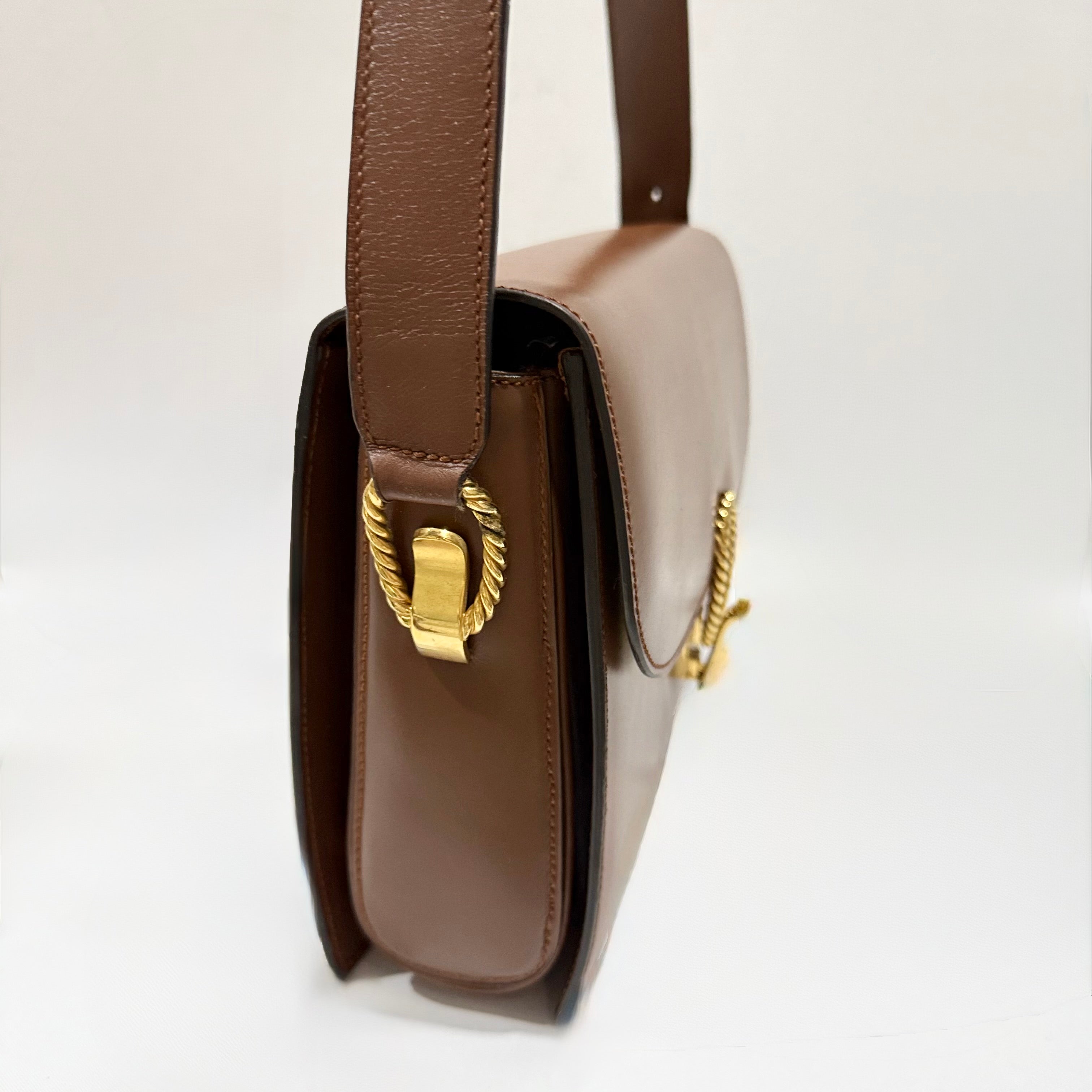 Celine Vintage Brown Triomphe Shoulder Bag