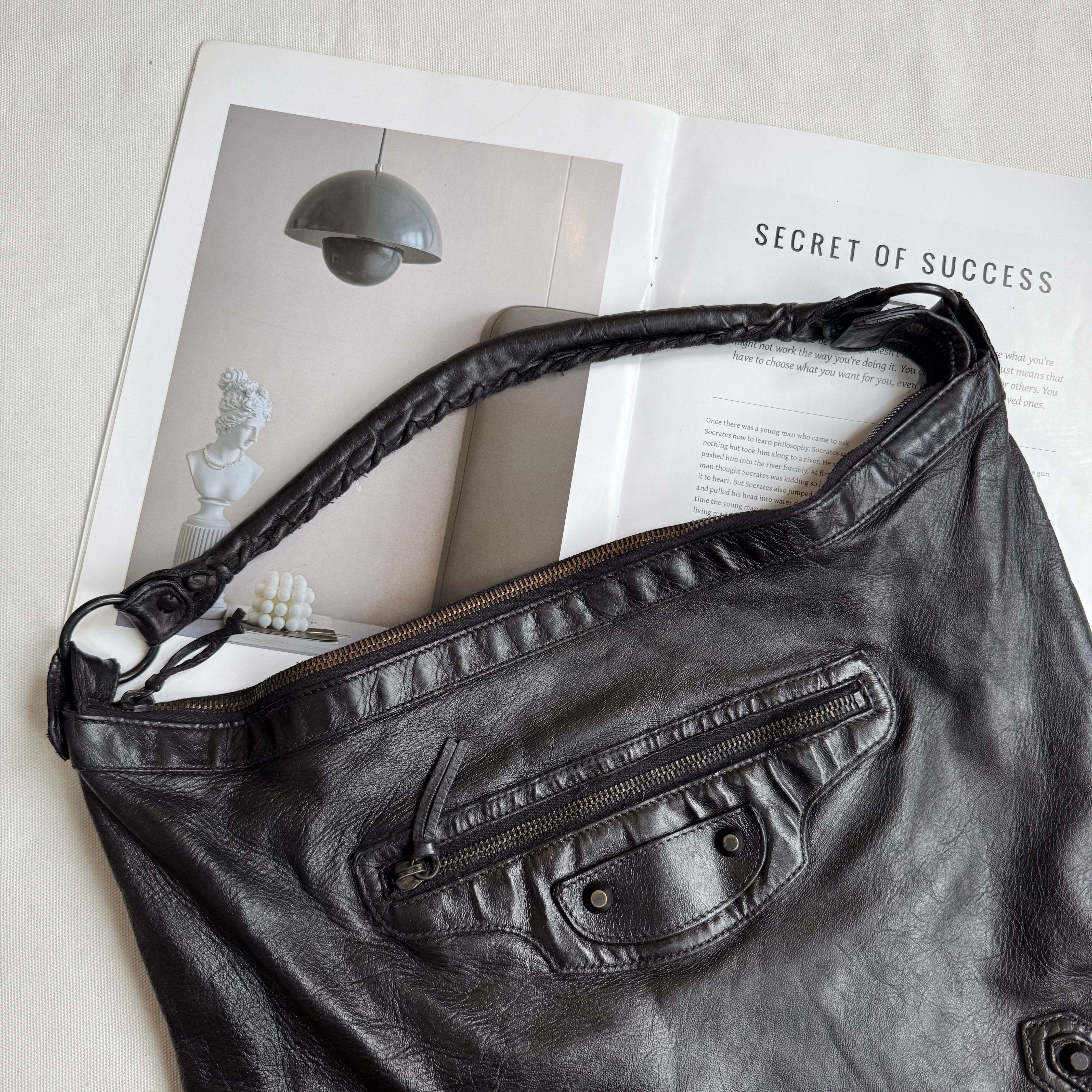 Balenciaga Day Hobo Motorcycle Bag in Black