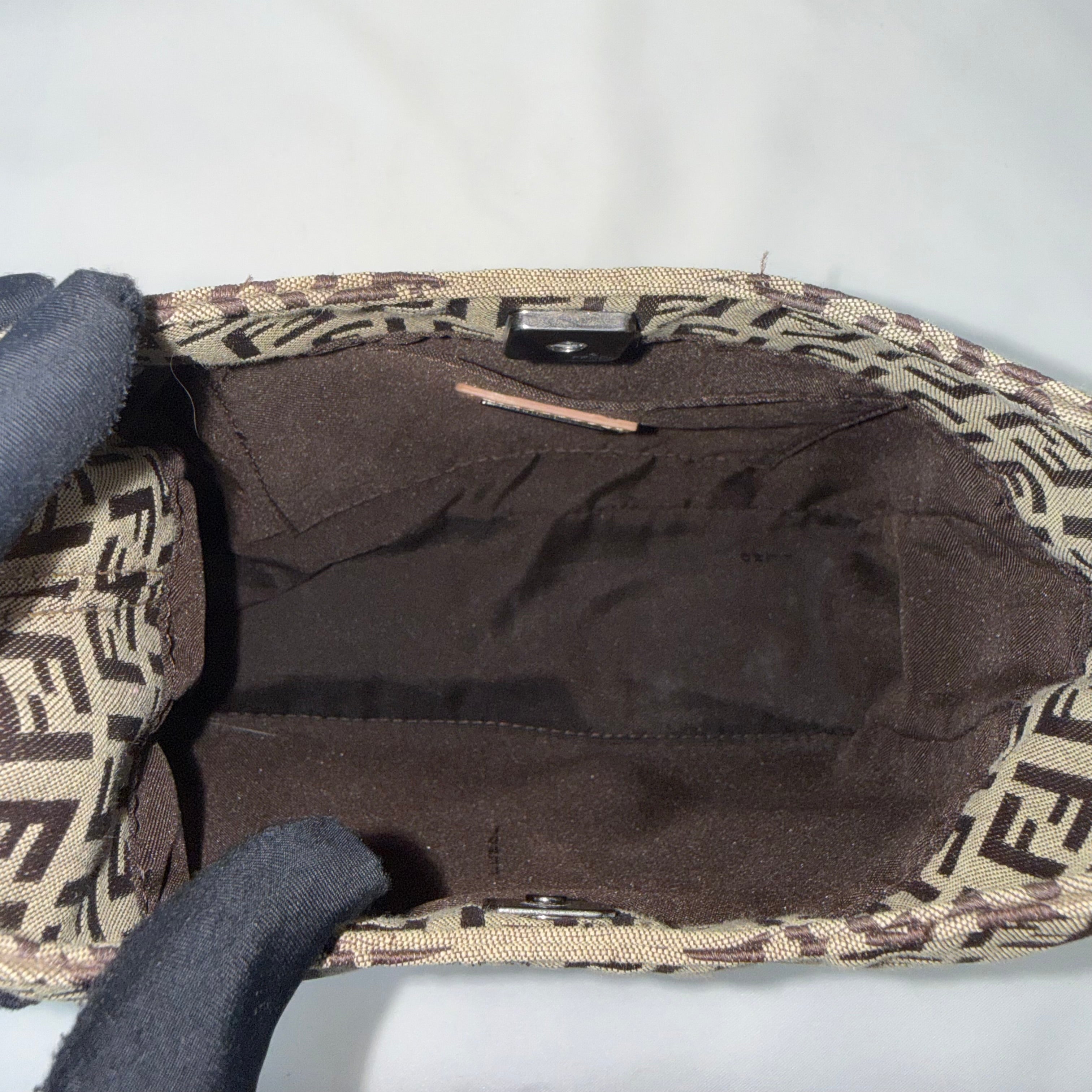Fendi Brown Zucchino Canvas and Leather Shoulder Bag
