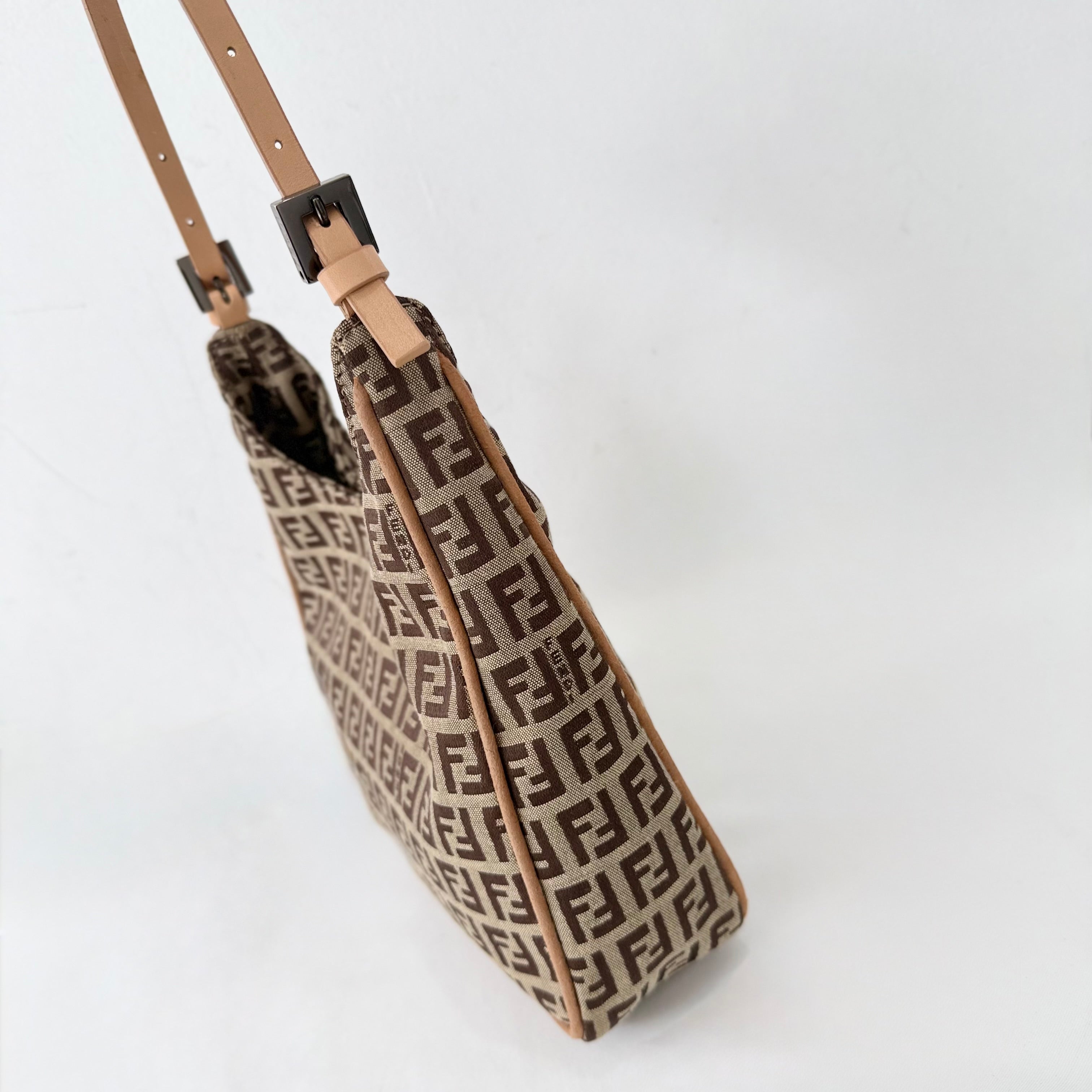 Fendi Brown Zucchino Canvas and Leather Shoulder Bag