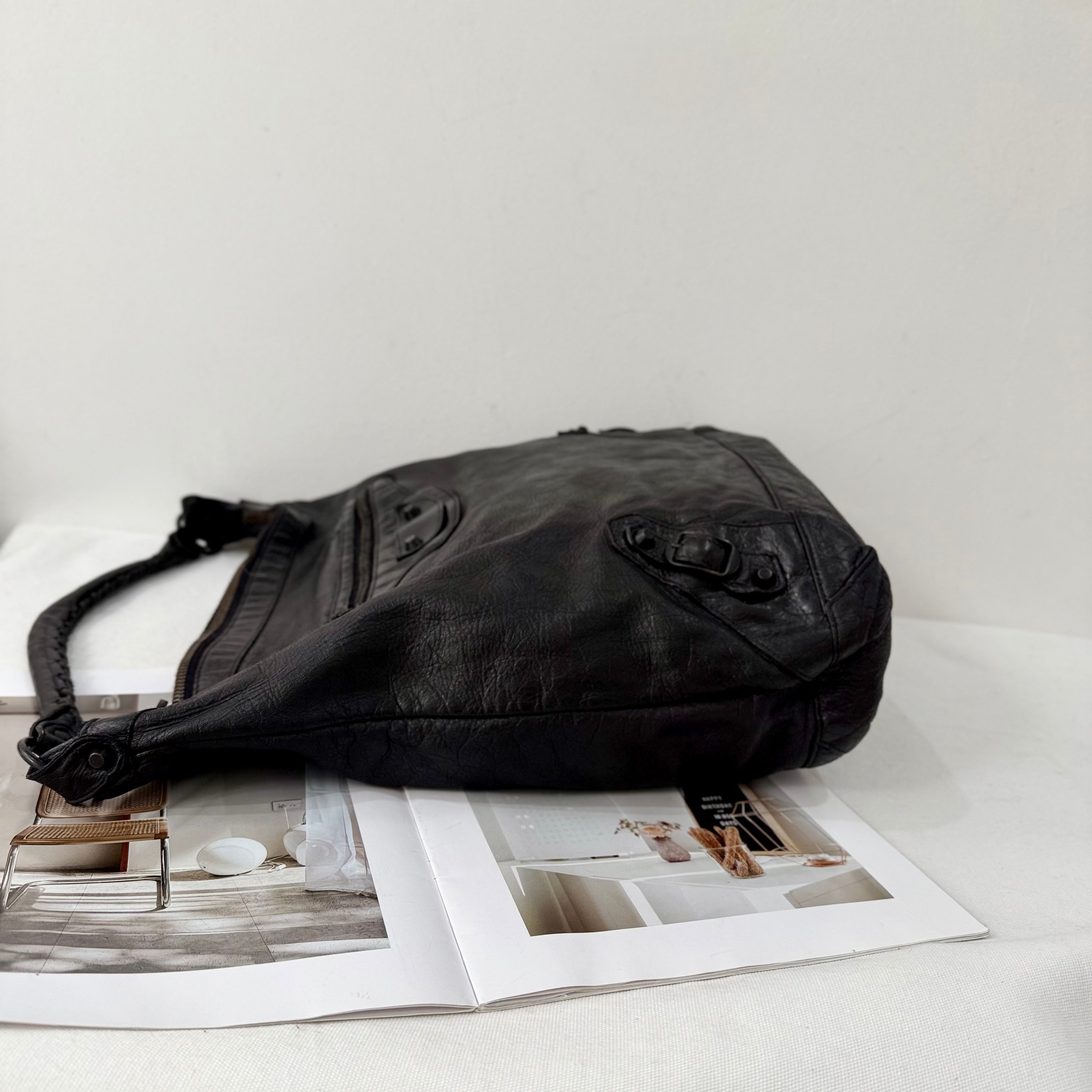 Balenciaga Day Hobo Motorcycle Bag in Black