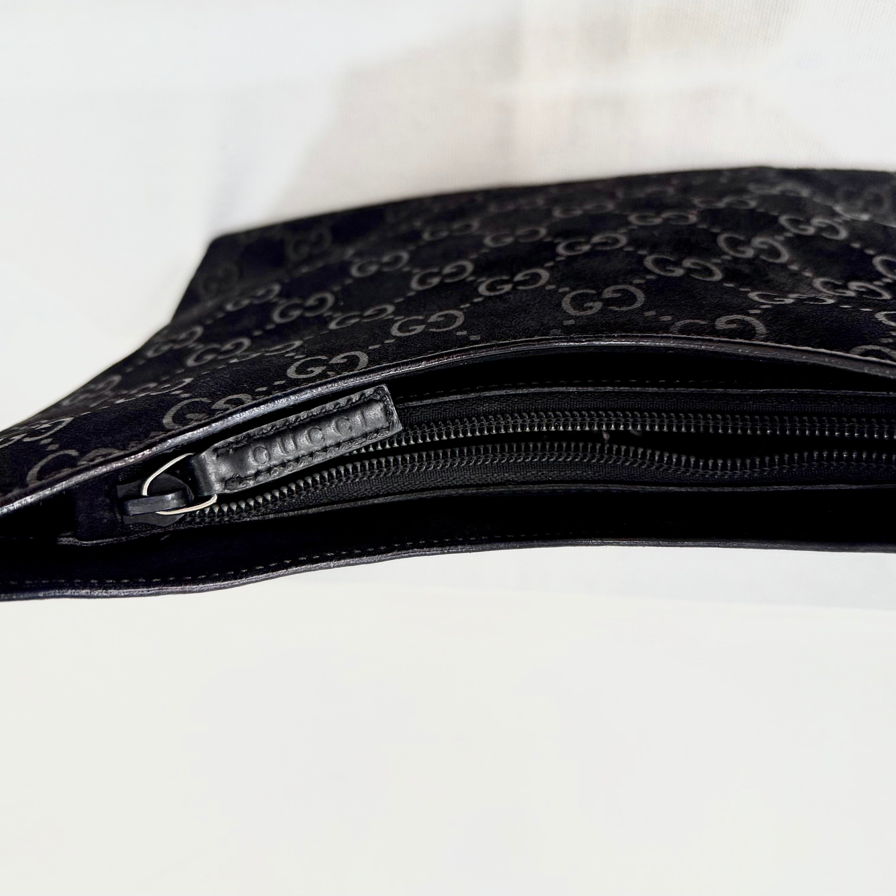 Gucci Black Bamboo Handle Suede Shoulder Bag