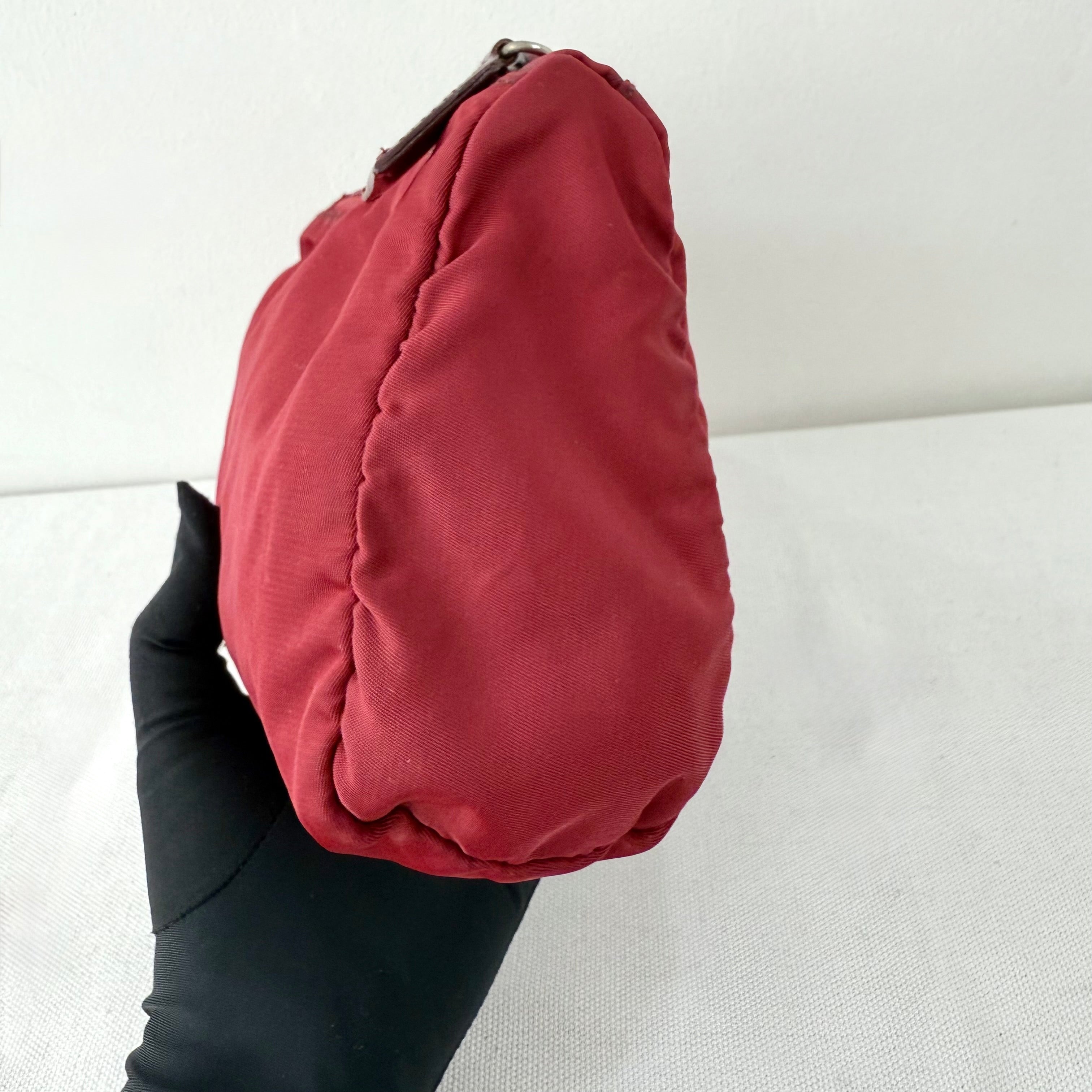 Prada Burgundy Nylon Triangle Logo Pochette Bag