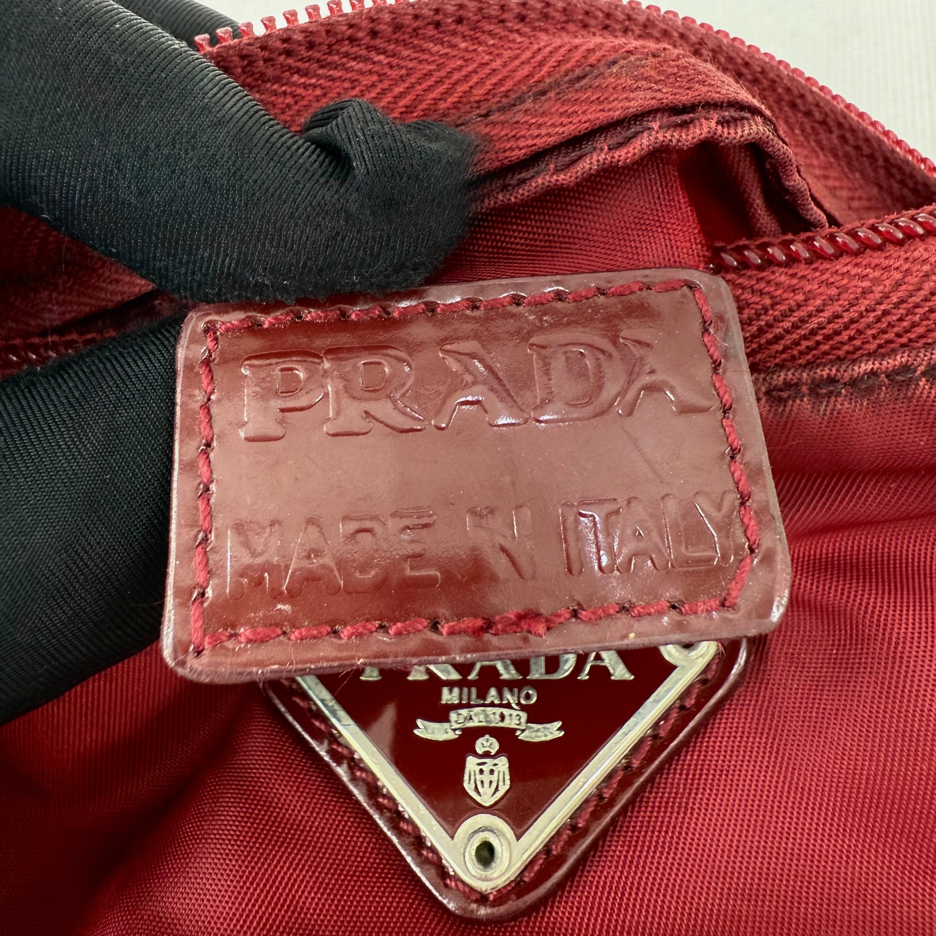 Prada Burgundy Nylon Triangle Logo Pochette Bag