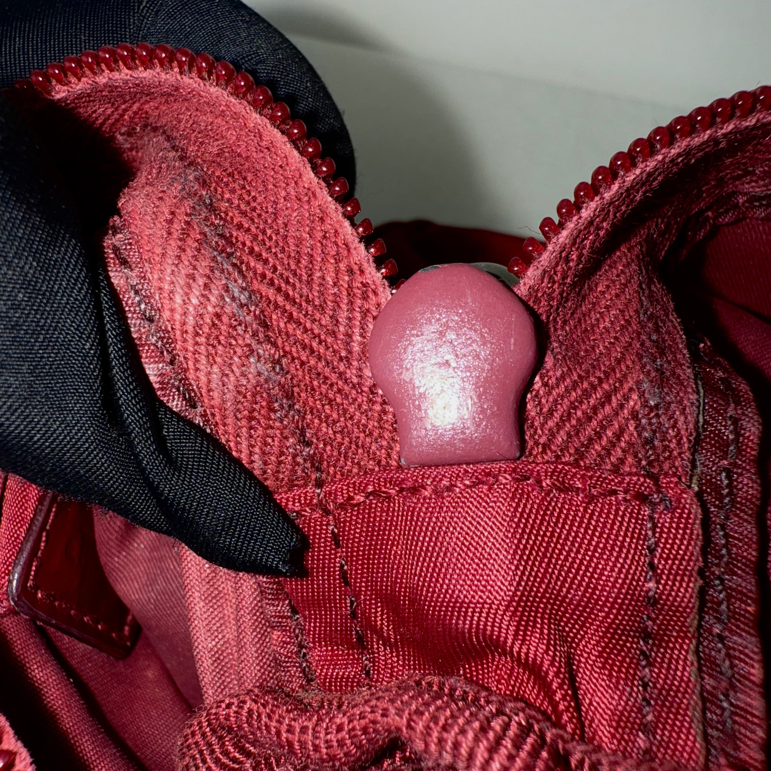 Prada Burgundy Nylon Triangle Logo Pochette Bag