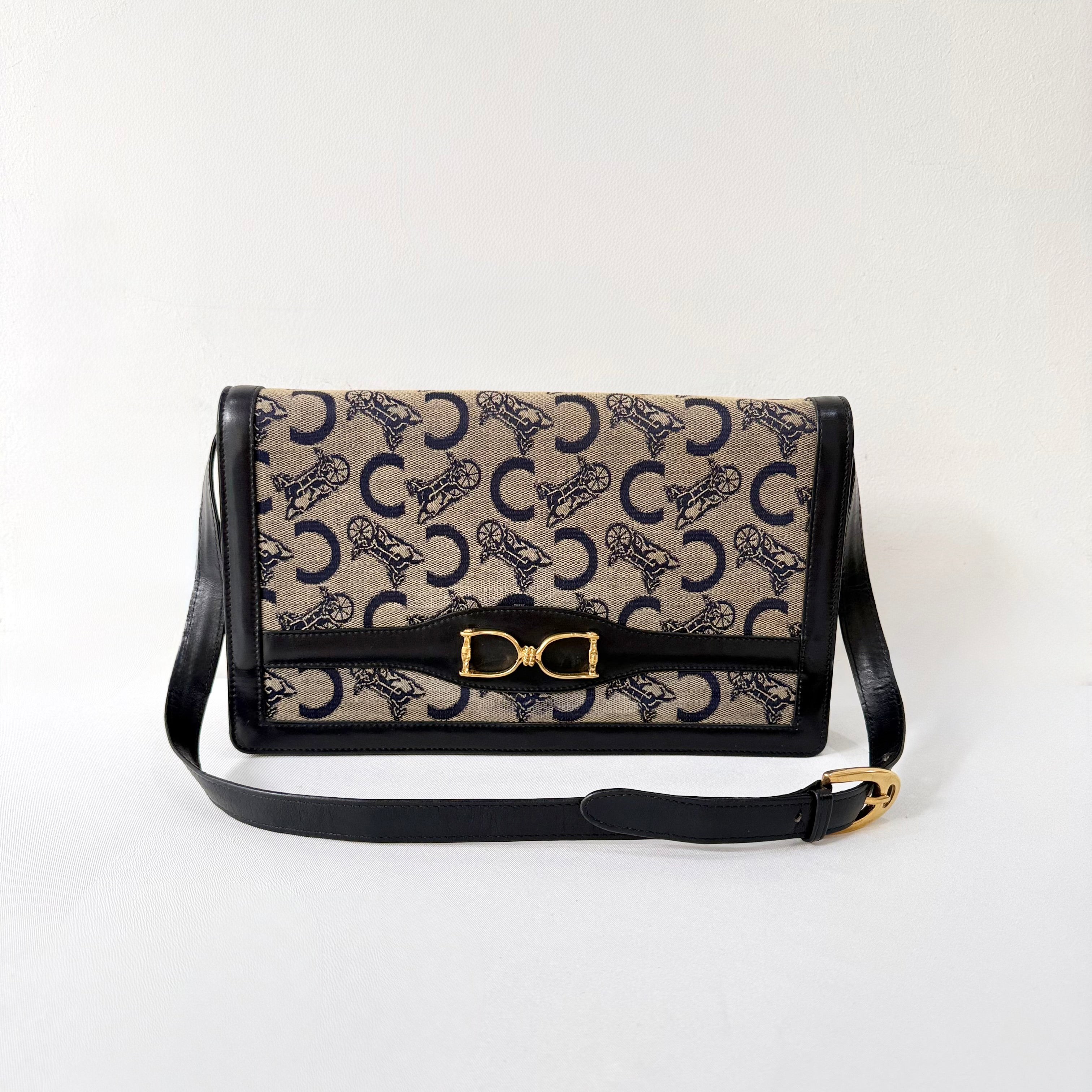 Celine Macadam Navy Canvas Shoulder Bag