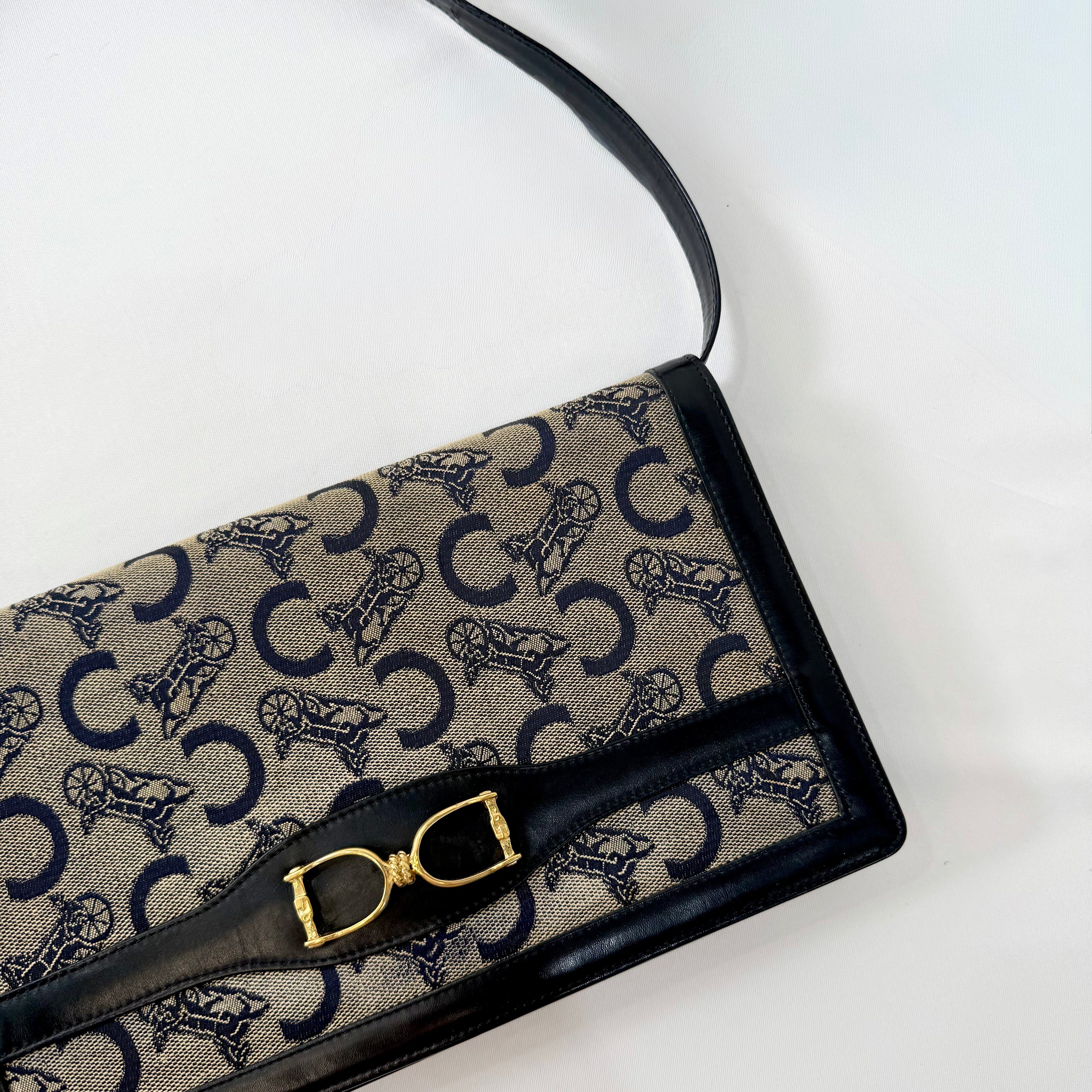 Celine Macadam Navy Canvas Shoulder Bag