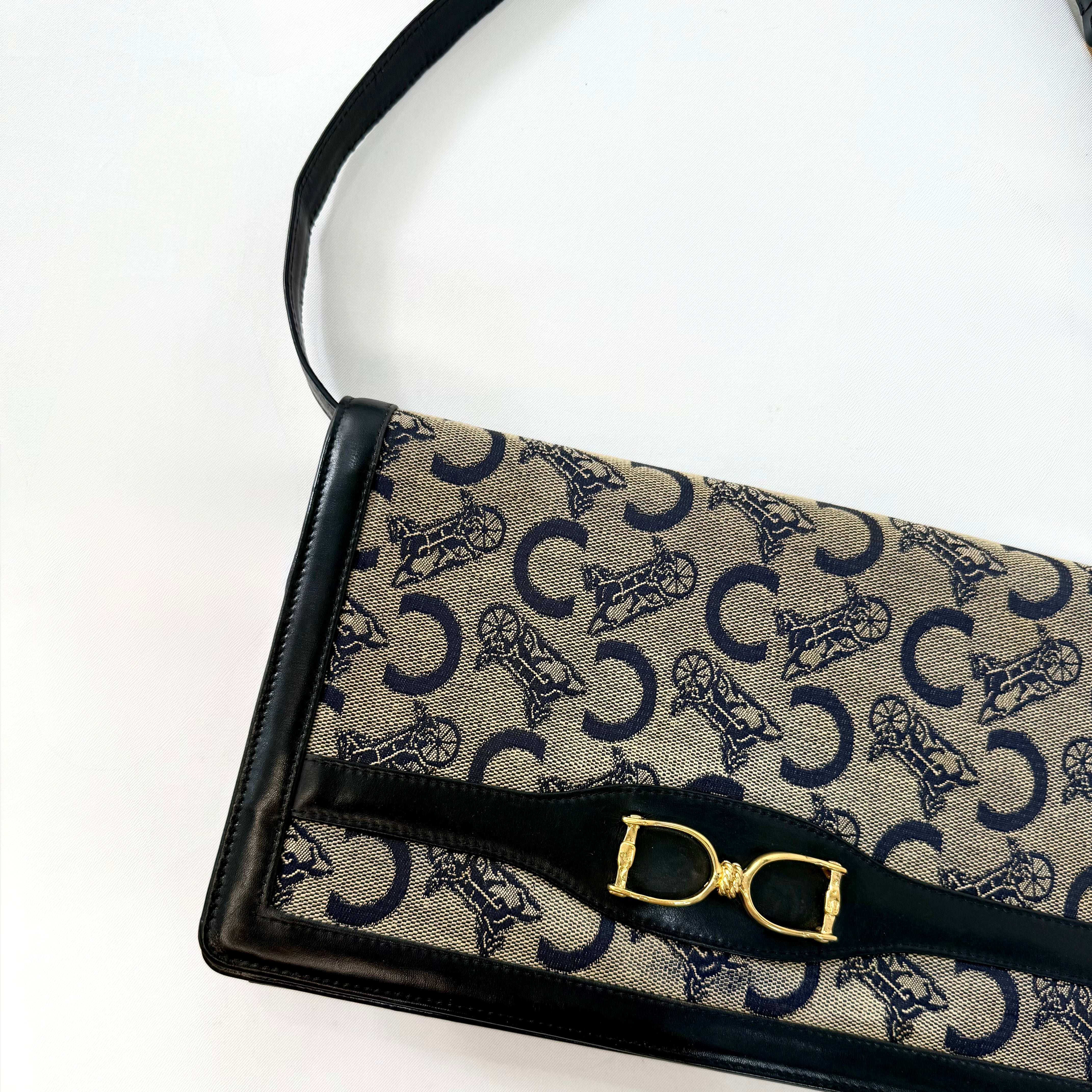Celine Macadam Navy Canvas Shoulder Bag
