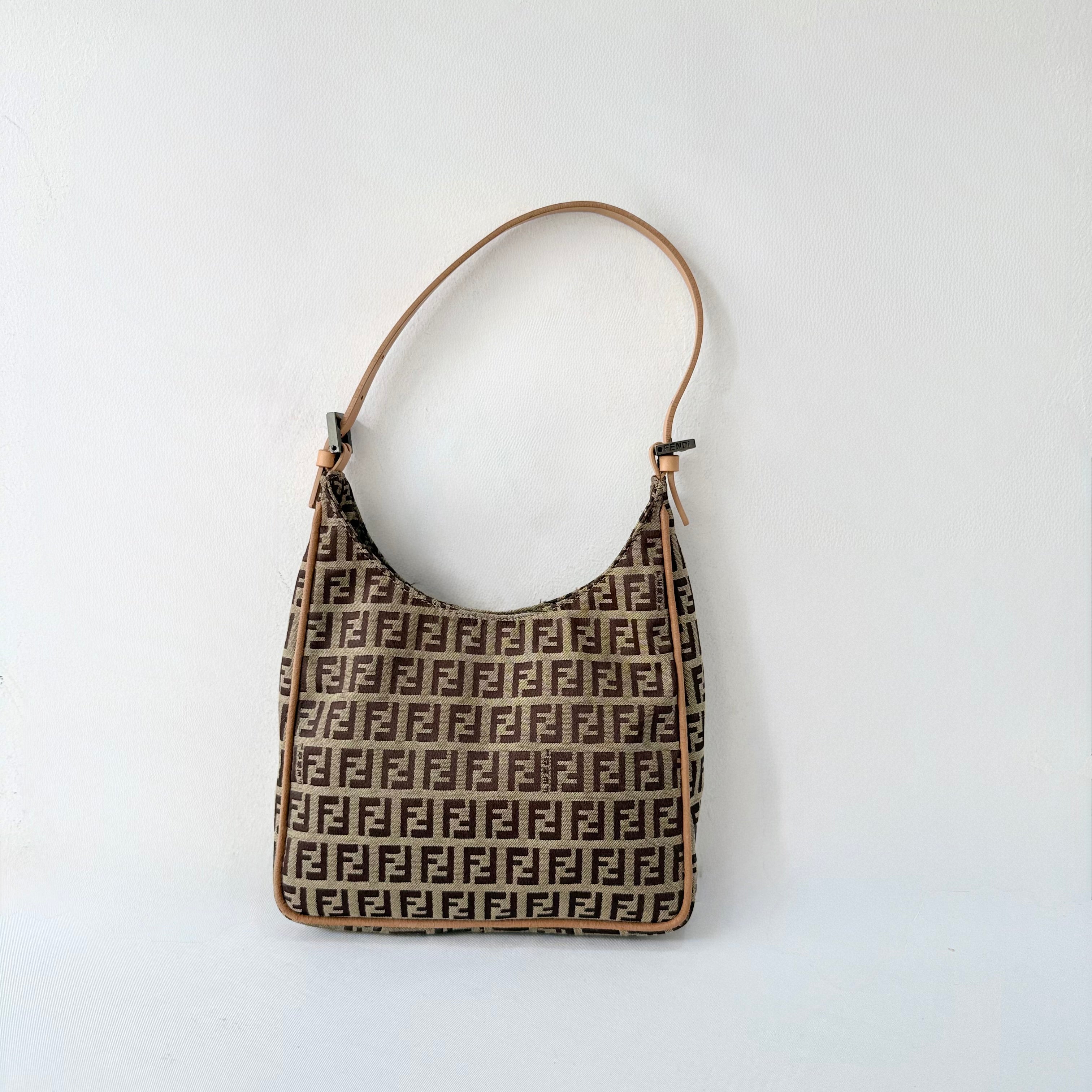 Fendi Brown Zucchino Canvas and Leather Shoulder Bag