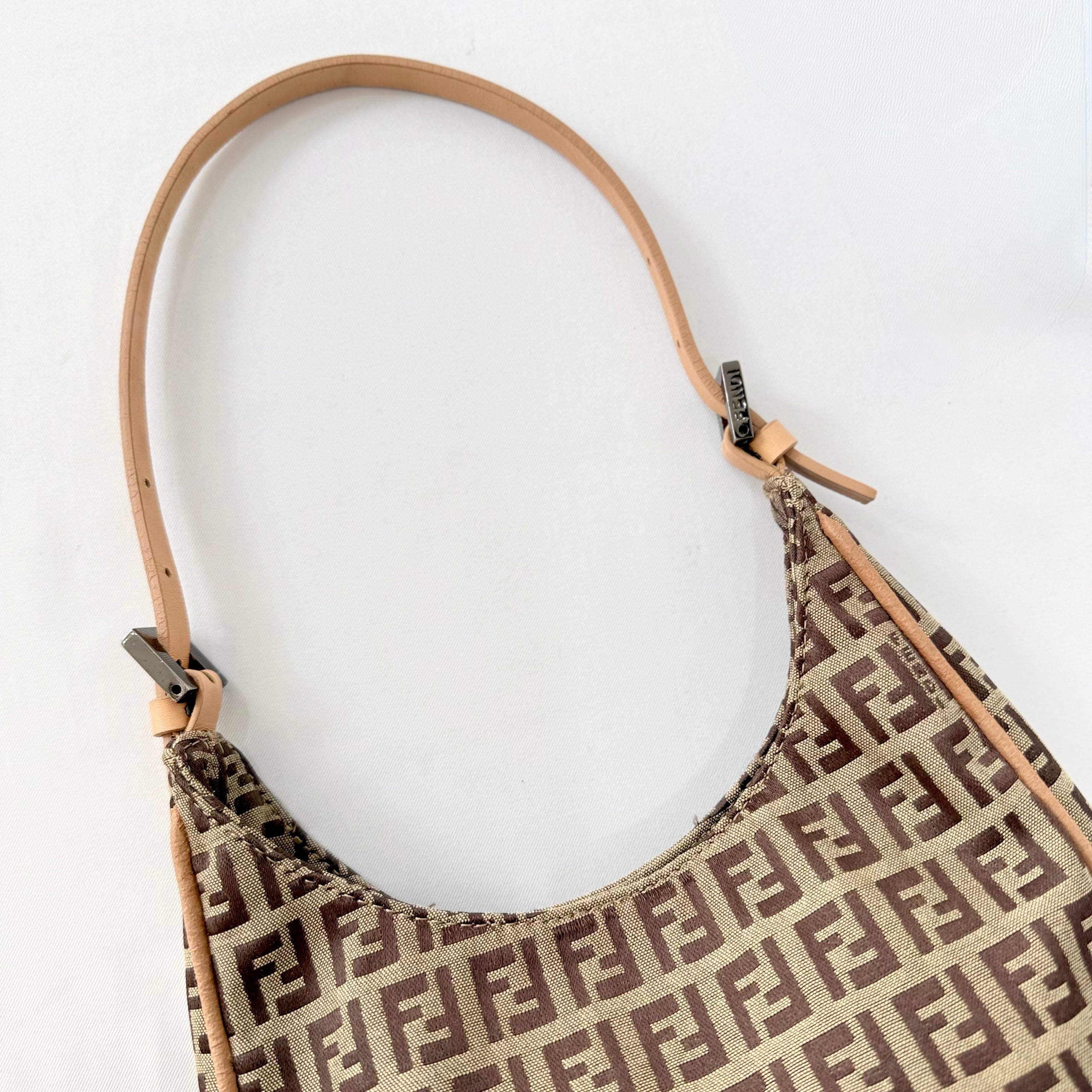Fendi Brown Zucchino Canvas and Leather Shoulder Bag