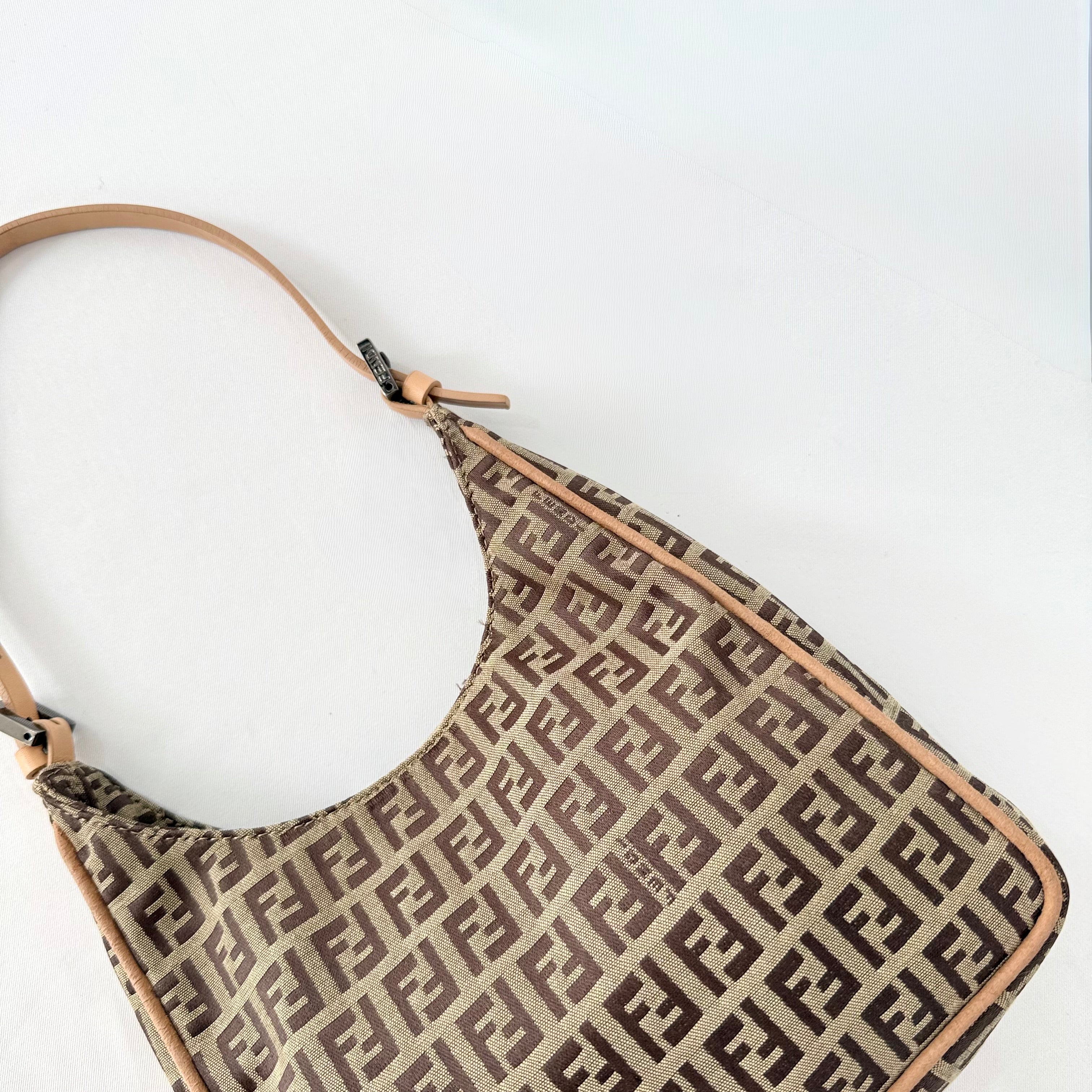 Fendi Brown Zucchino Canvas and Leather Shoulder Bag