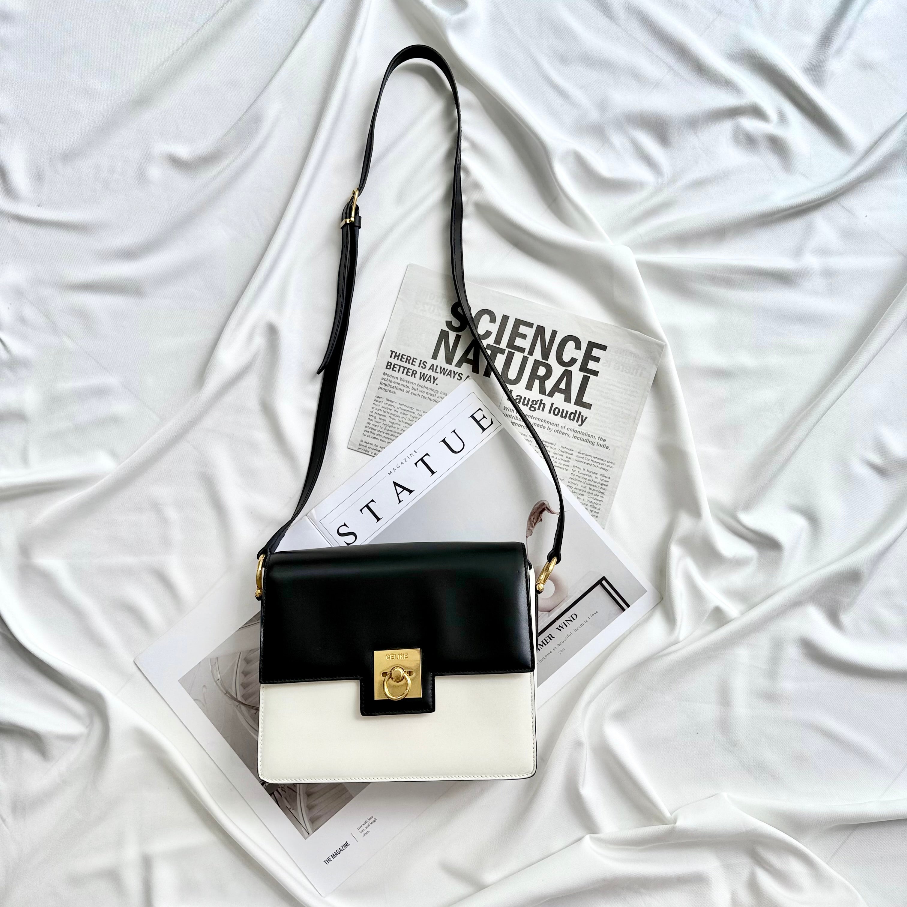 Celine Box White Black Shoulder Bag