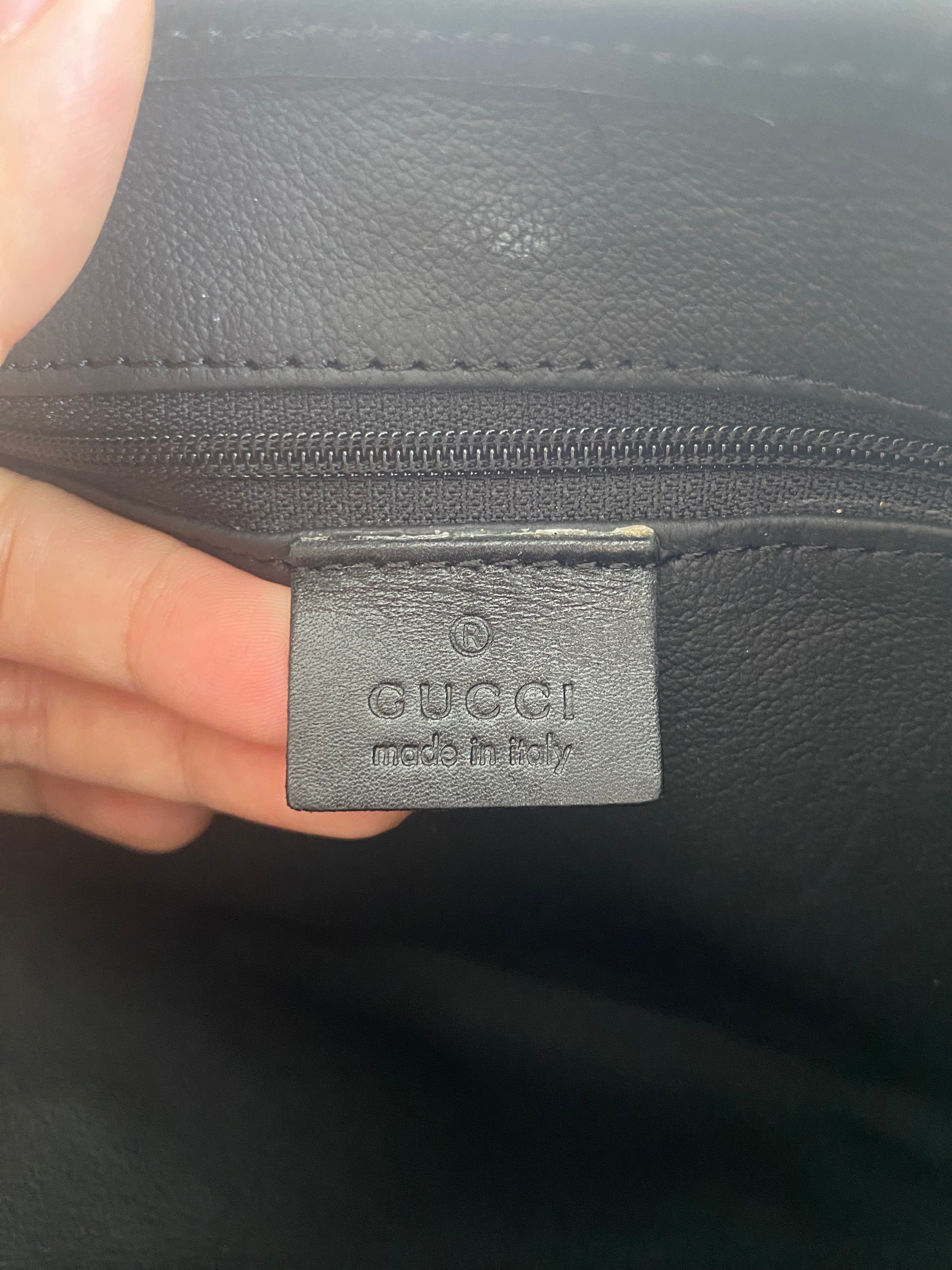 Gucci Jackie Black Beige Canvas Leather Shoulder Bag