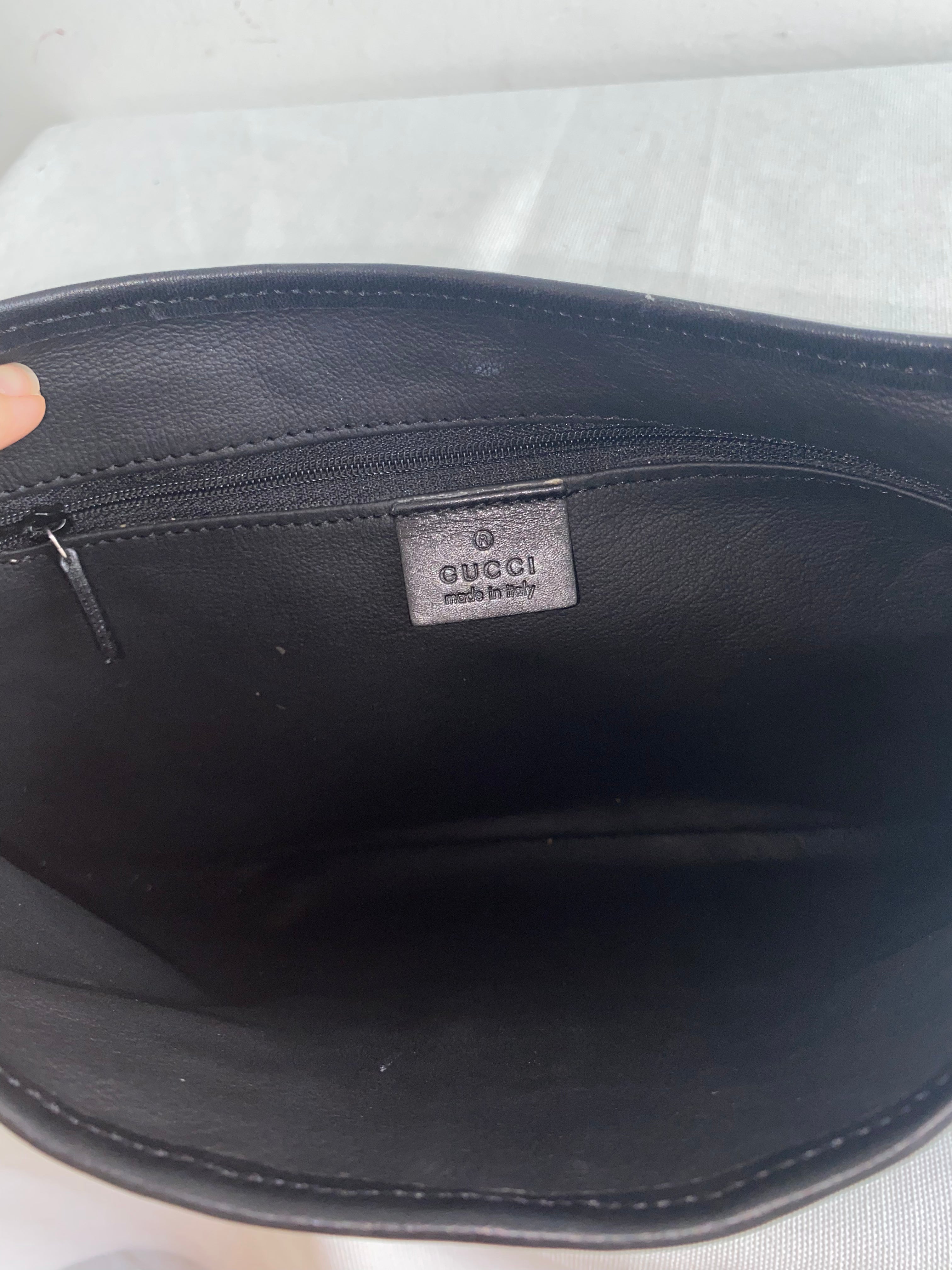 Gucci Jackie Black Beige Canvas Leather Shoulder Bag