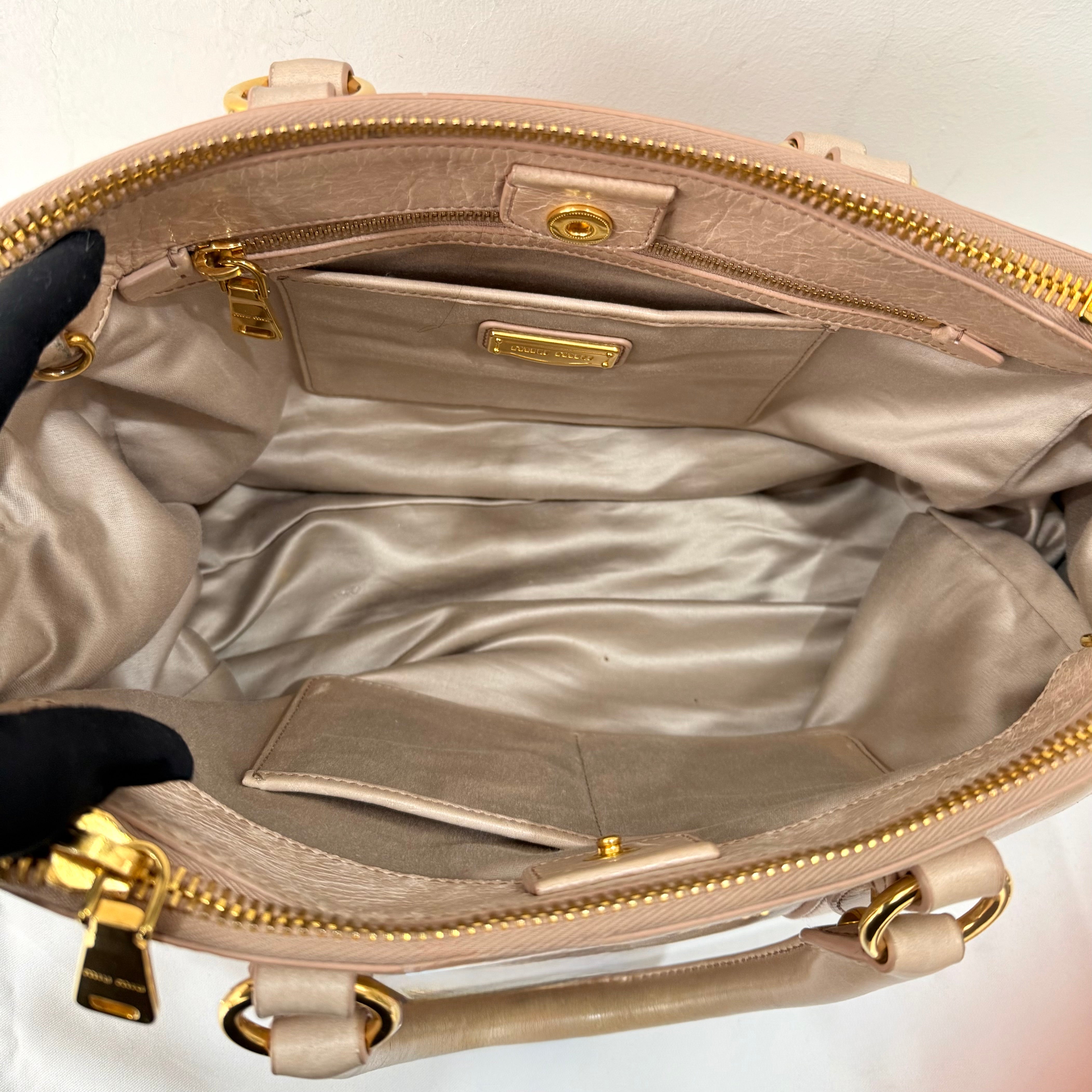 Miu Miu Nude Colour Vitello Lux Bowler Bag