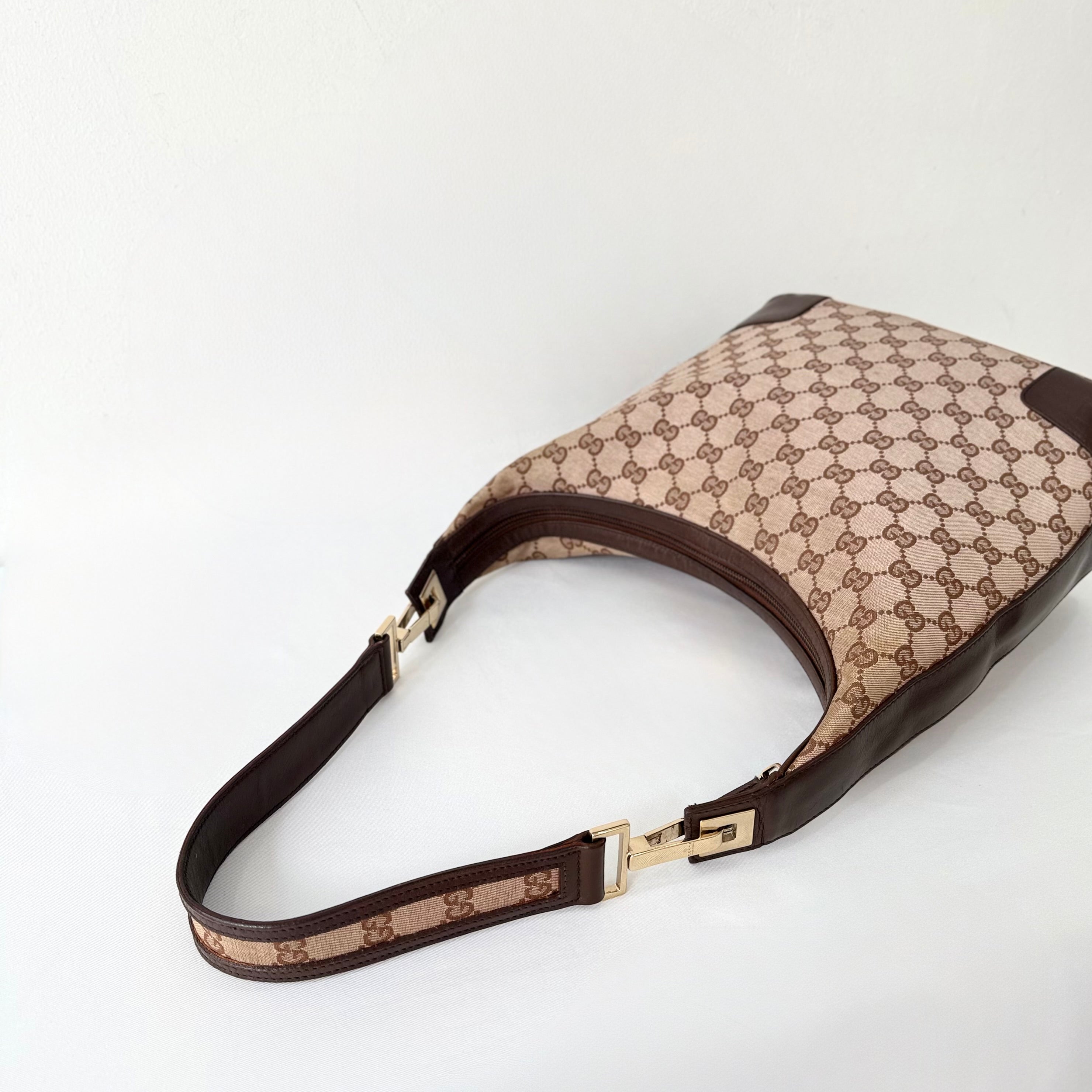 Gucci GG Brown Canvas Hobo Shoulder Bag