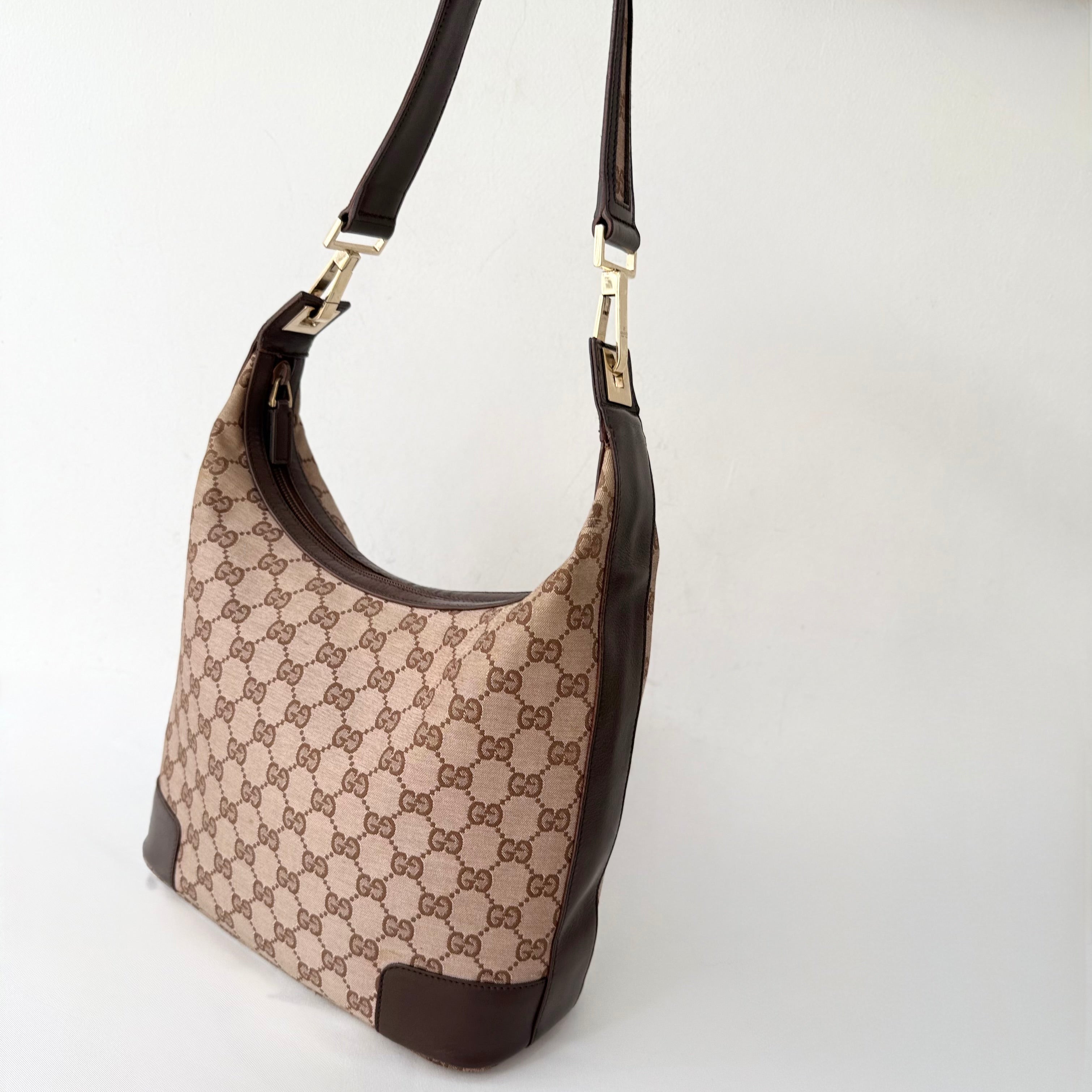 Gucci GG Brown Canvas Hobo Shoulder Bag