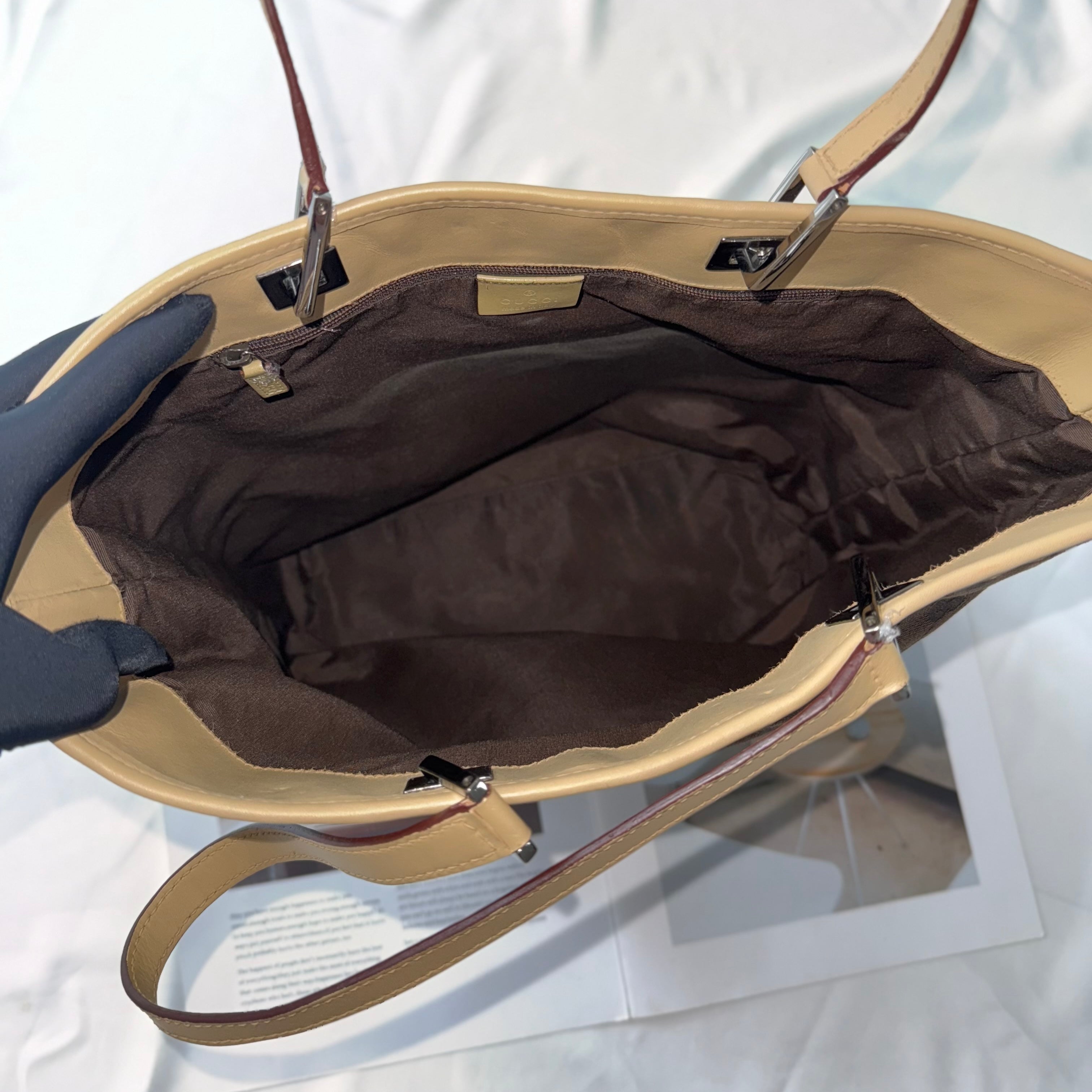 Gucci Brown GG Canvas Web Bucket Tote Bag