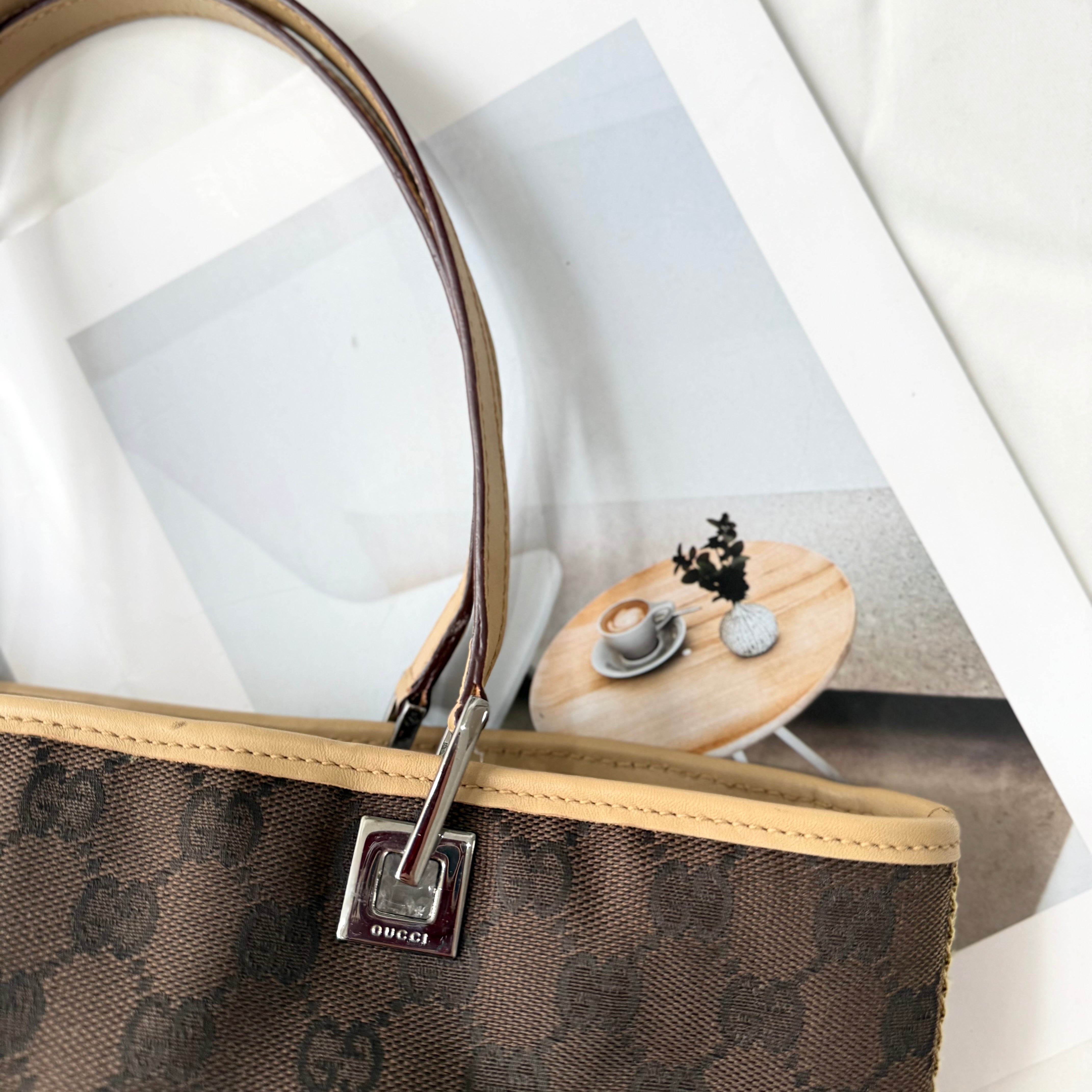 Gucci Brown GG Canvas Web Bucket Tote Bag