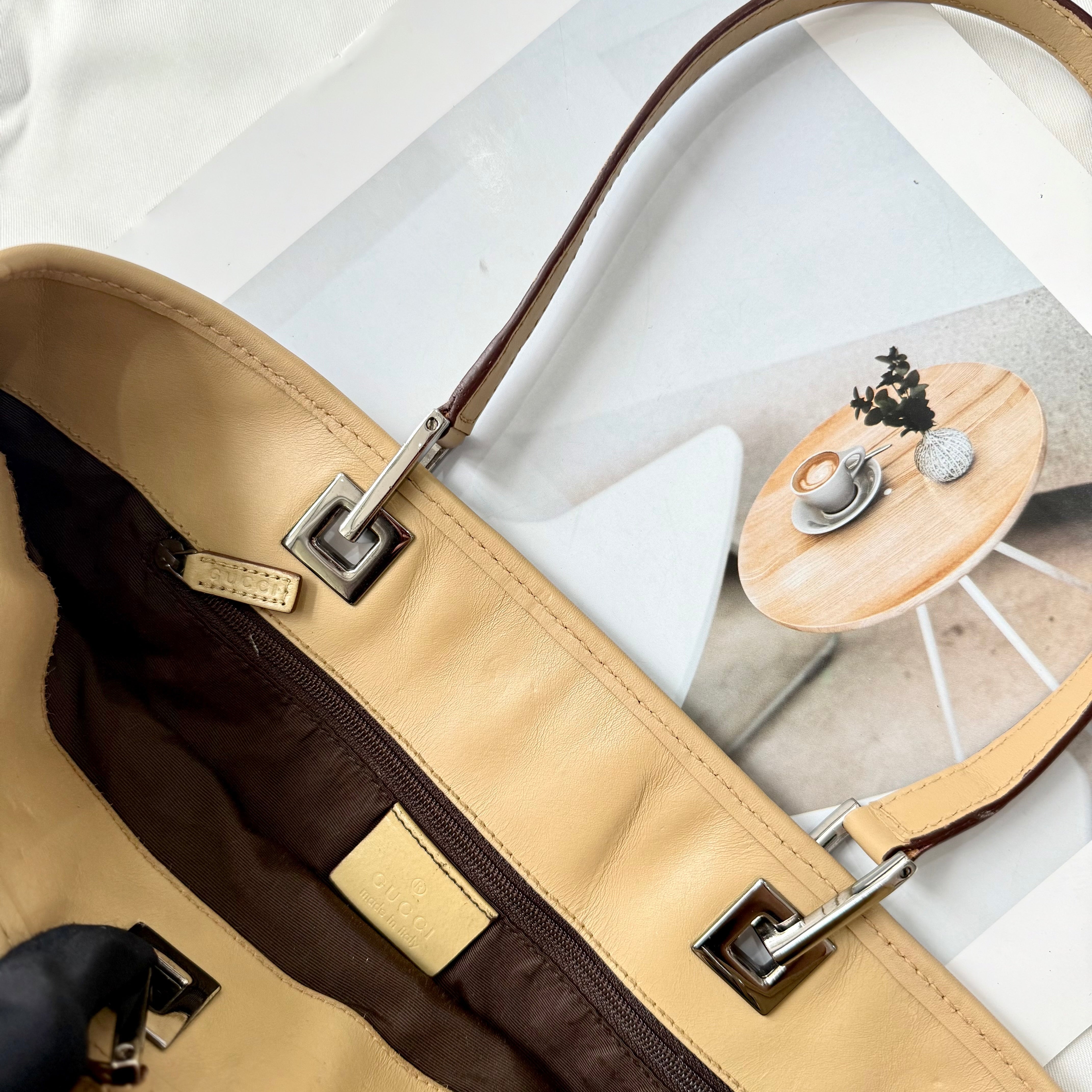 Gucci Brown GG Canvas Web Bucket Tote Bag