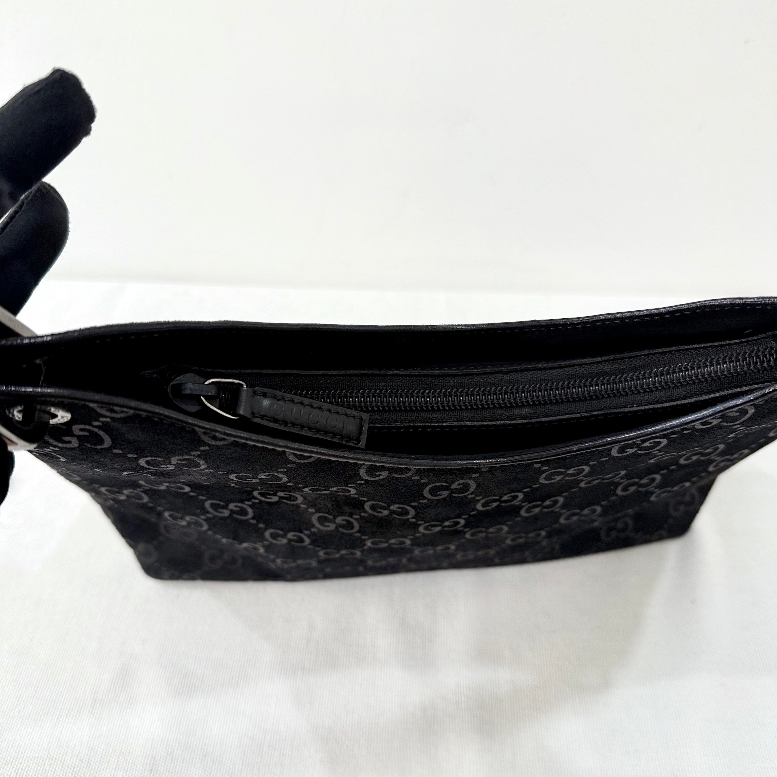 Gucci Black Bamboo Handle Suede Shoulder Bag