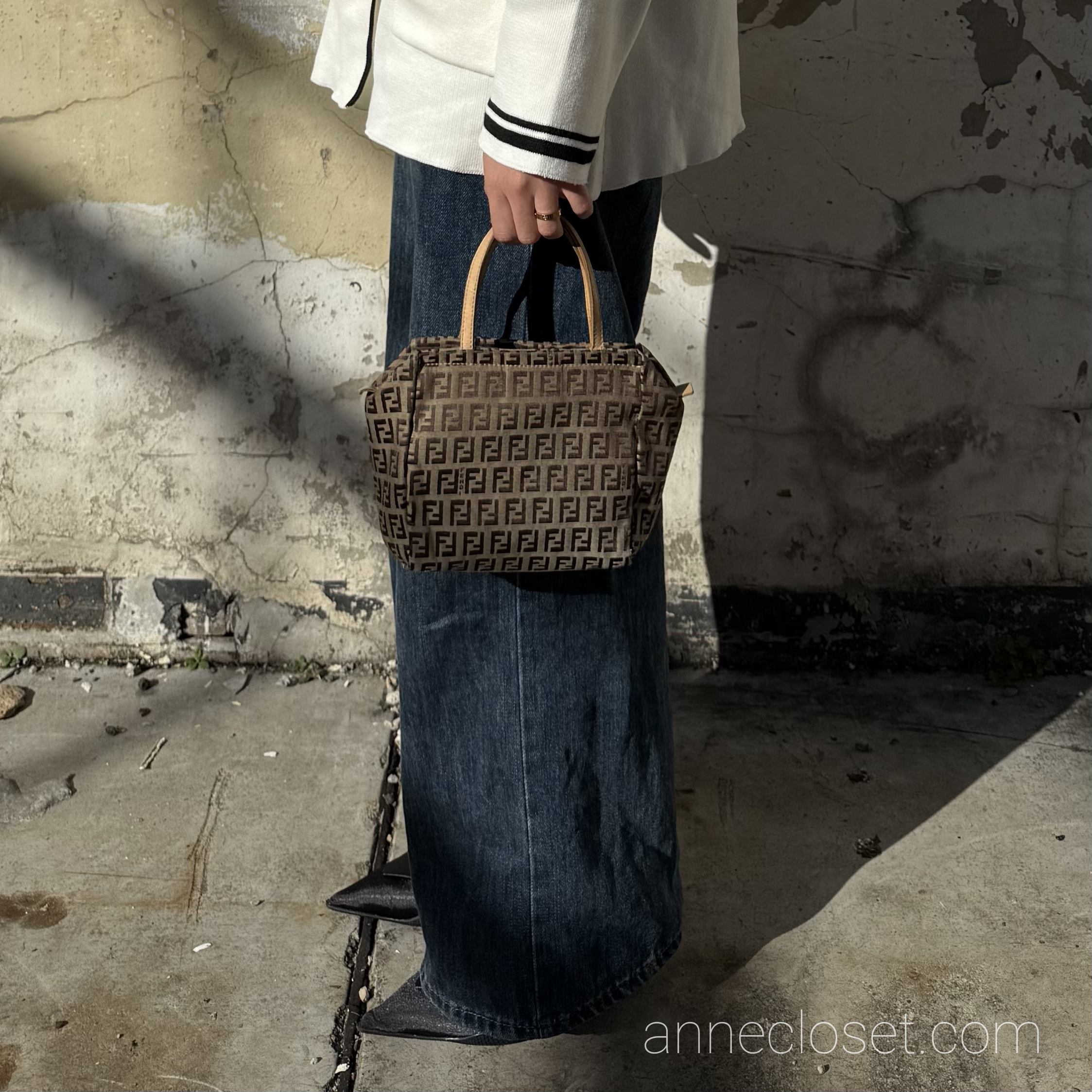 Fendi Vintage Brown Zucchino Canvas Handbag Brown