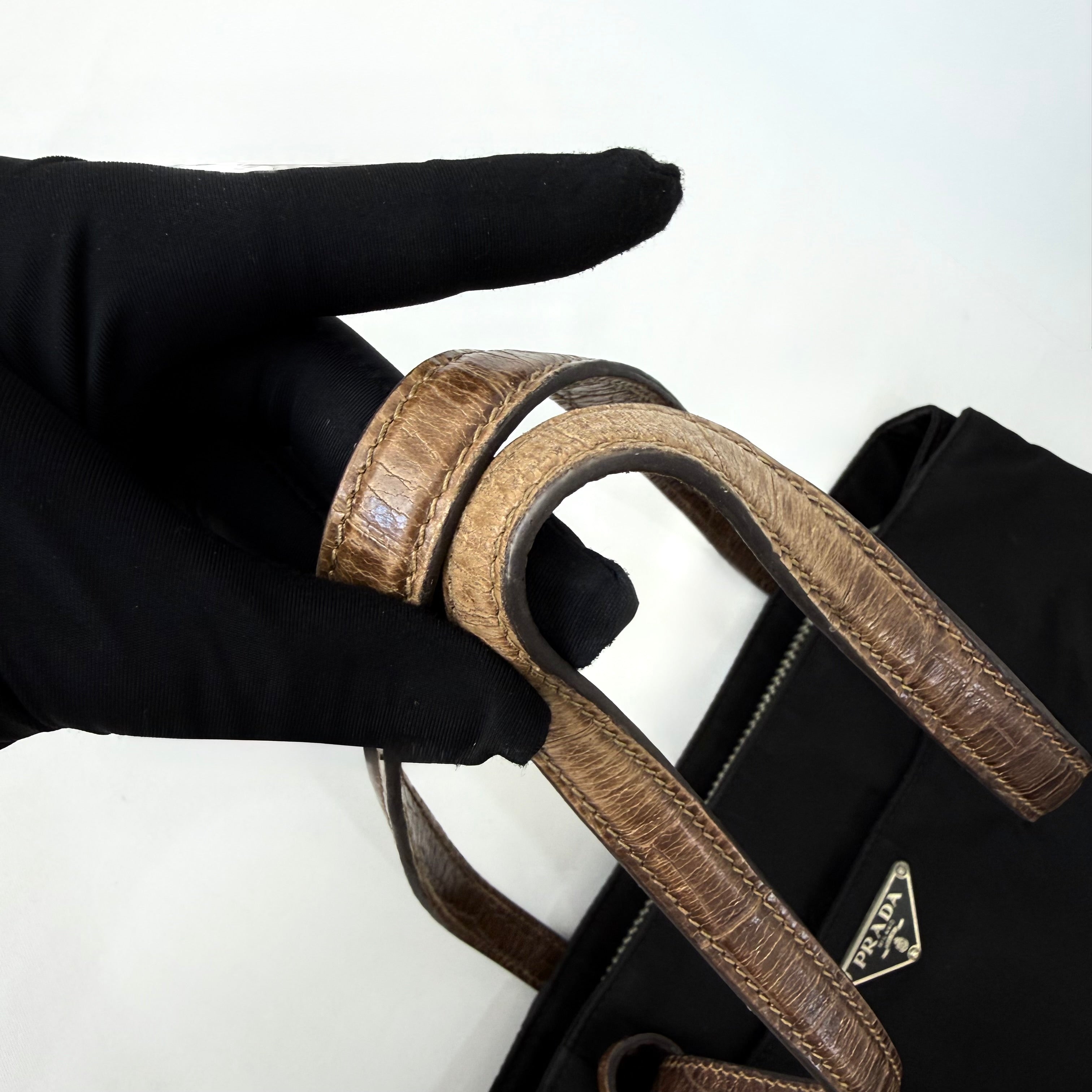 Prada Tessuto Nylon Faux Croc Tote Black