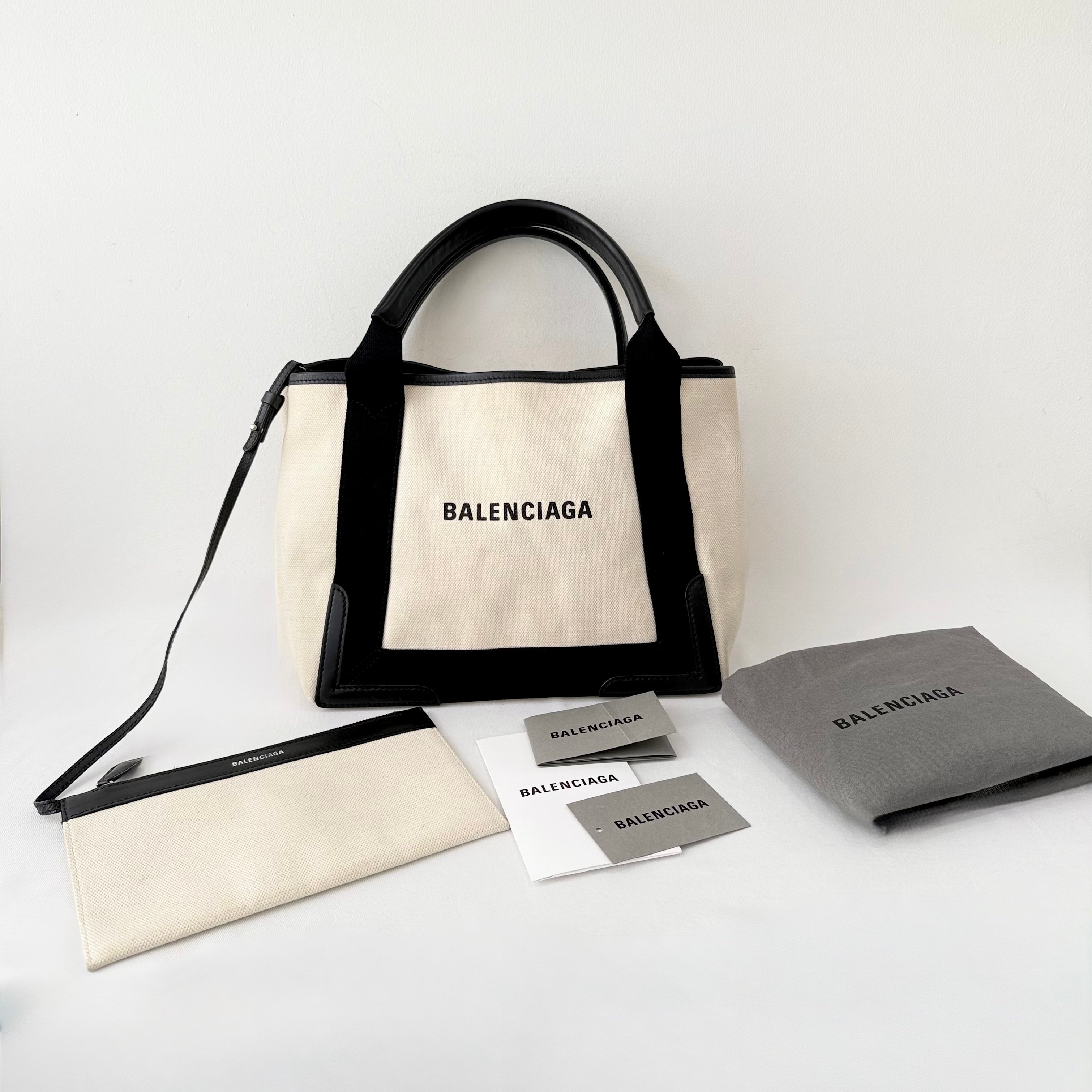 Balenciaga Cabas Tote Bag Canvas/Calfskin Beige/Black