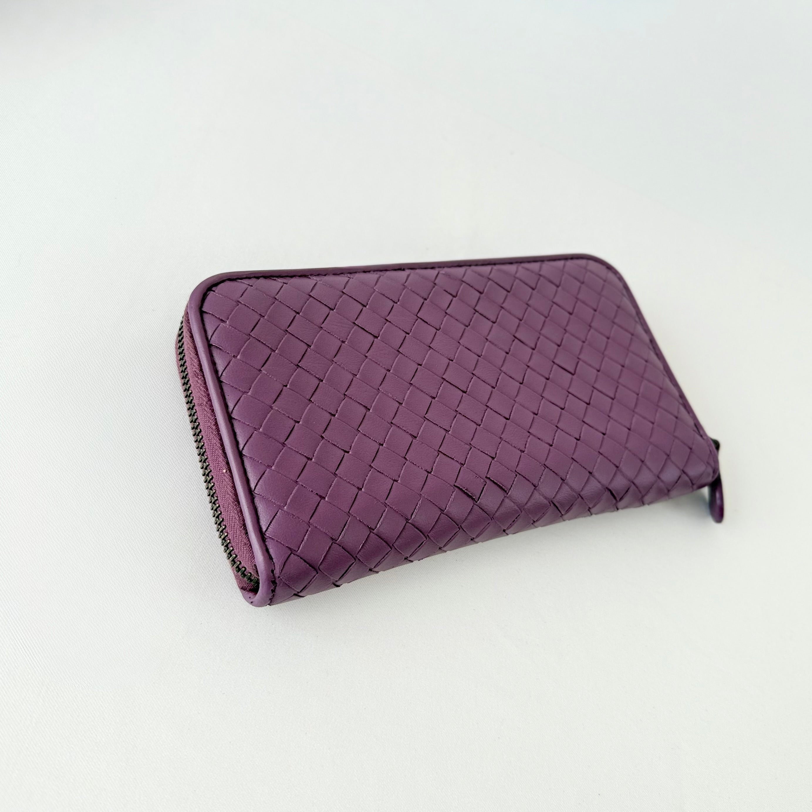 Bottega Veneta Nappa Intrecciato Zip Around Wallet Aubergine