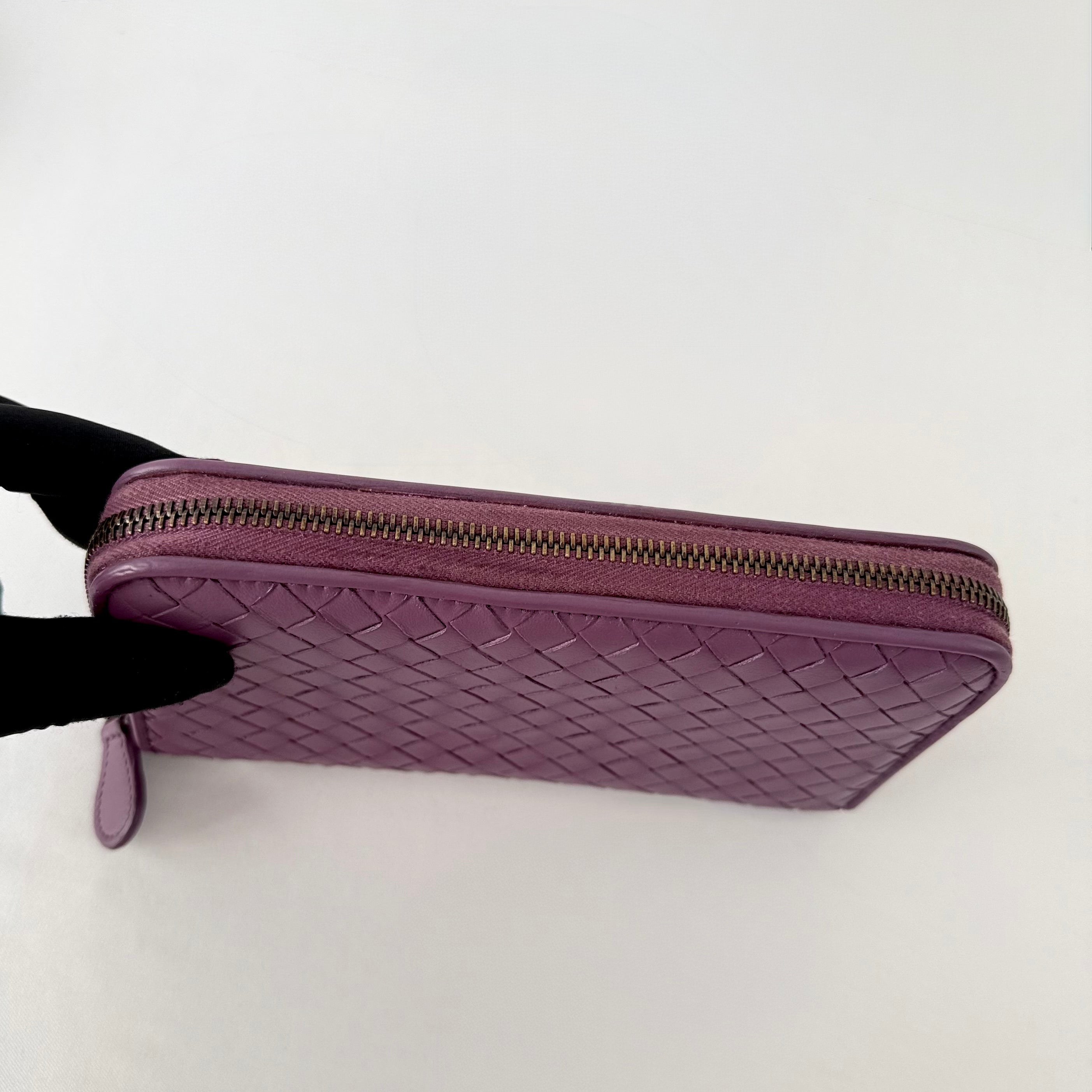 Bottega Veneta Nappa Intrecciato Zip Around Wallet Aubergine