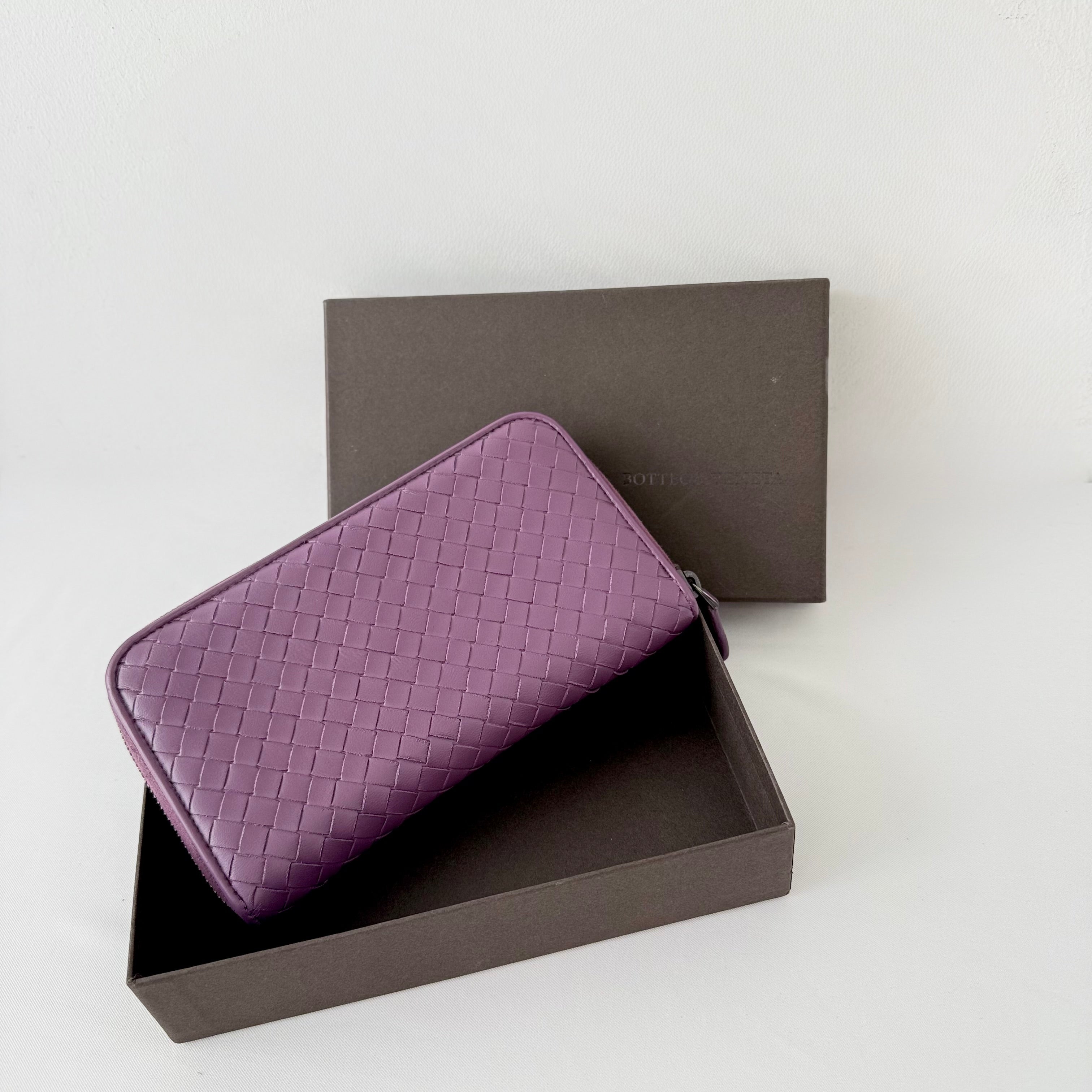 Bottega Veneta Nappa Intrecciato Zip Around Wallet Aubergine
