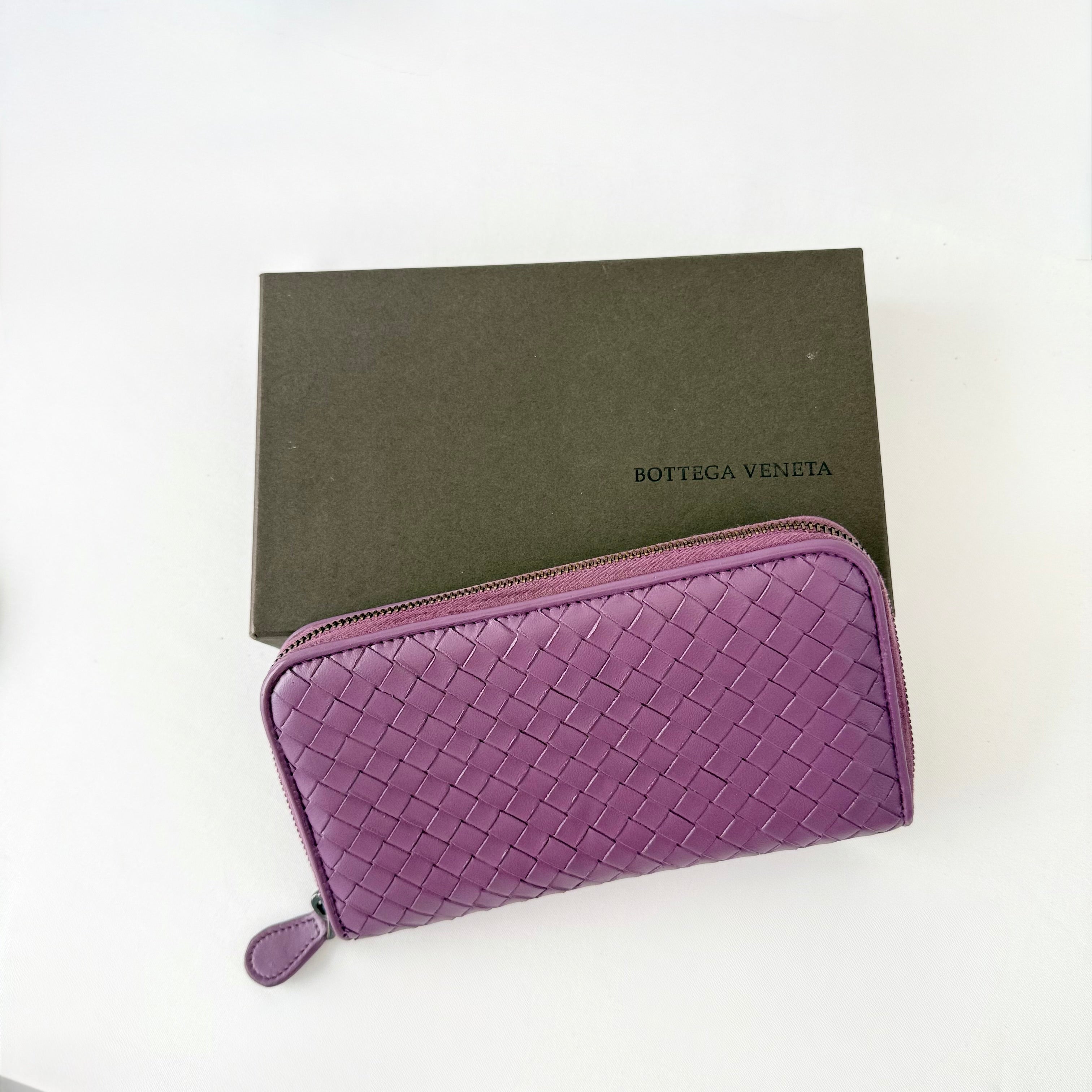 Bottega Veneta Nappa Intrecciato Zip Around Wallet Aubergine